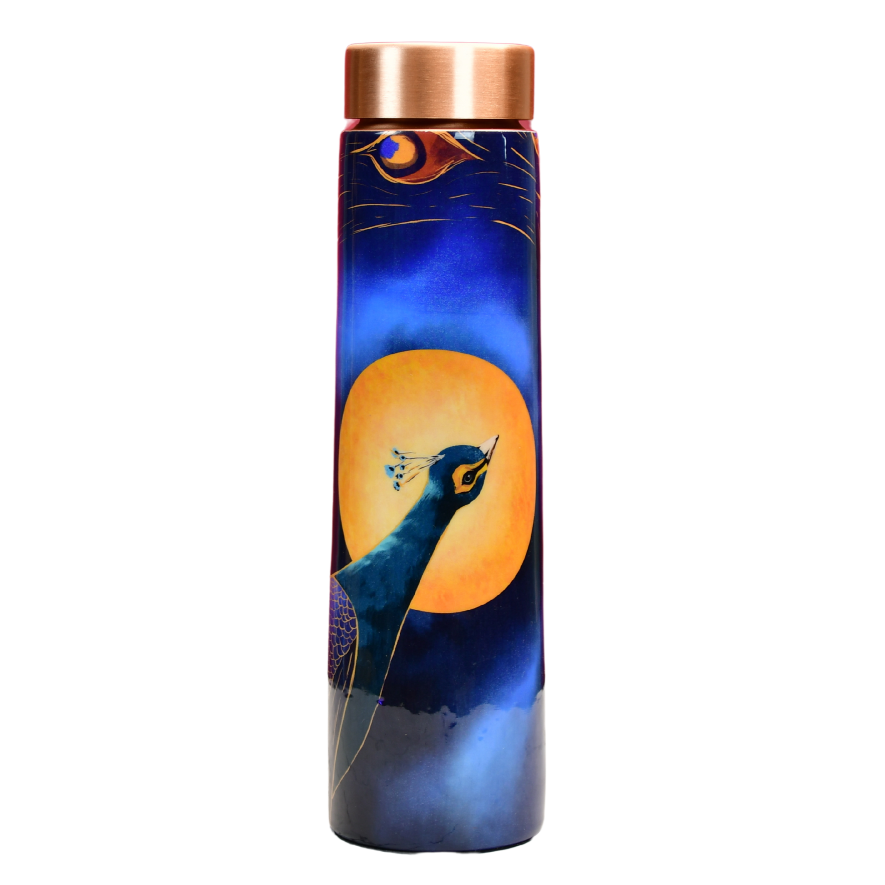 Mayii - Lunar-themed Copper bottle with peacock motif