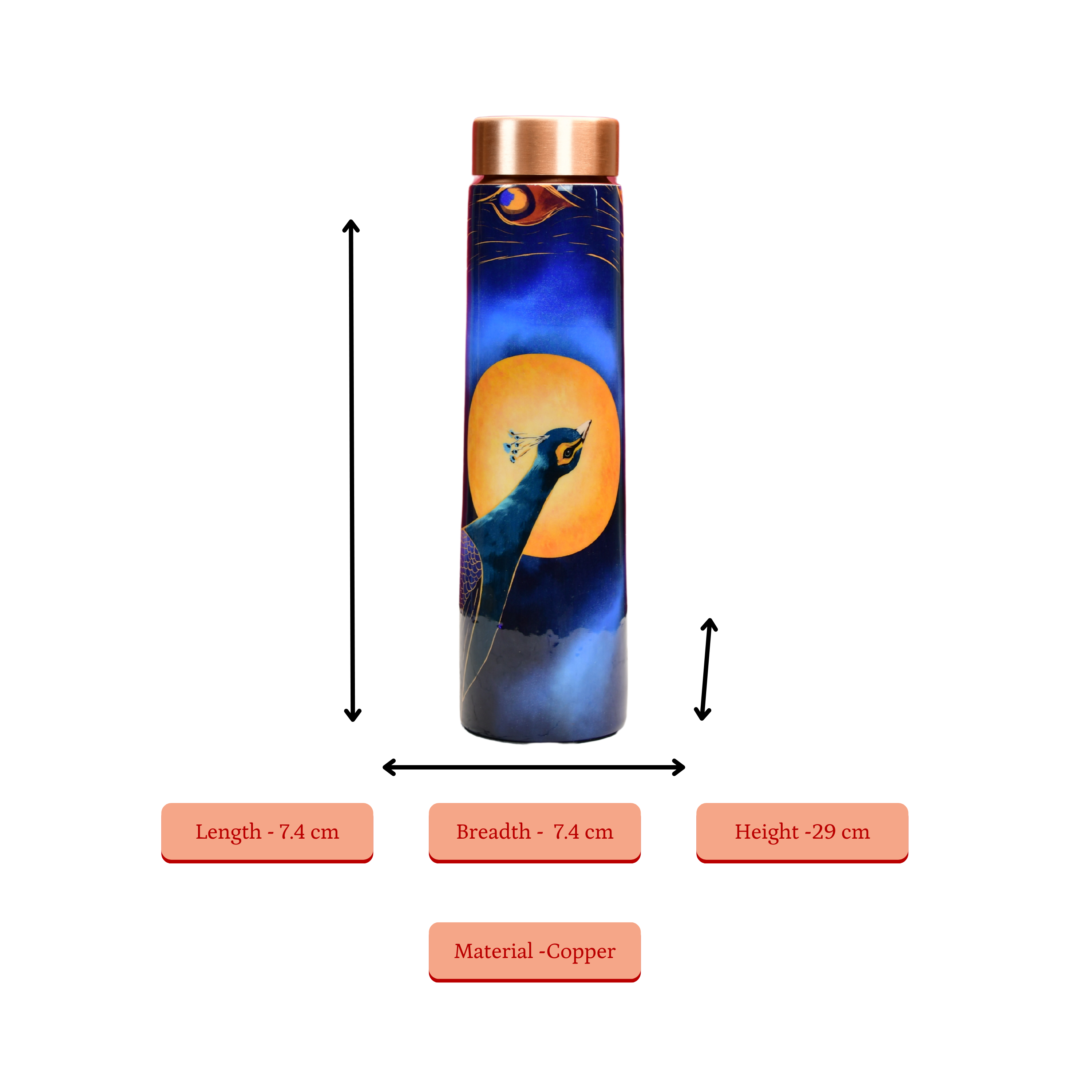 Mayii - Lunar-themed Copper bottle with peacock motif