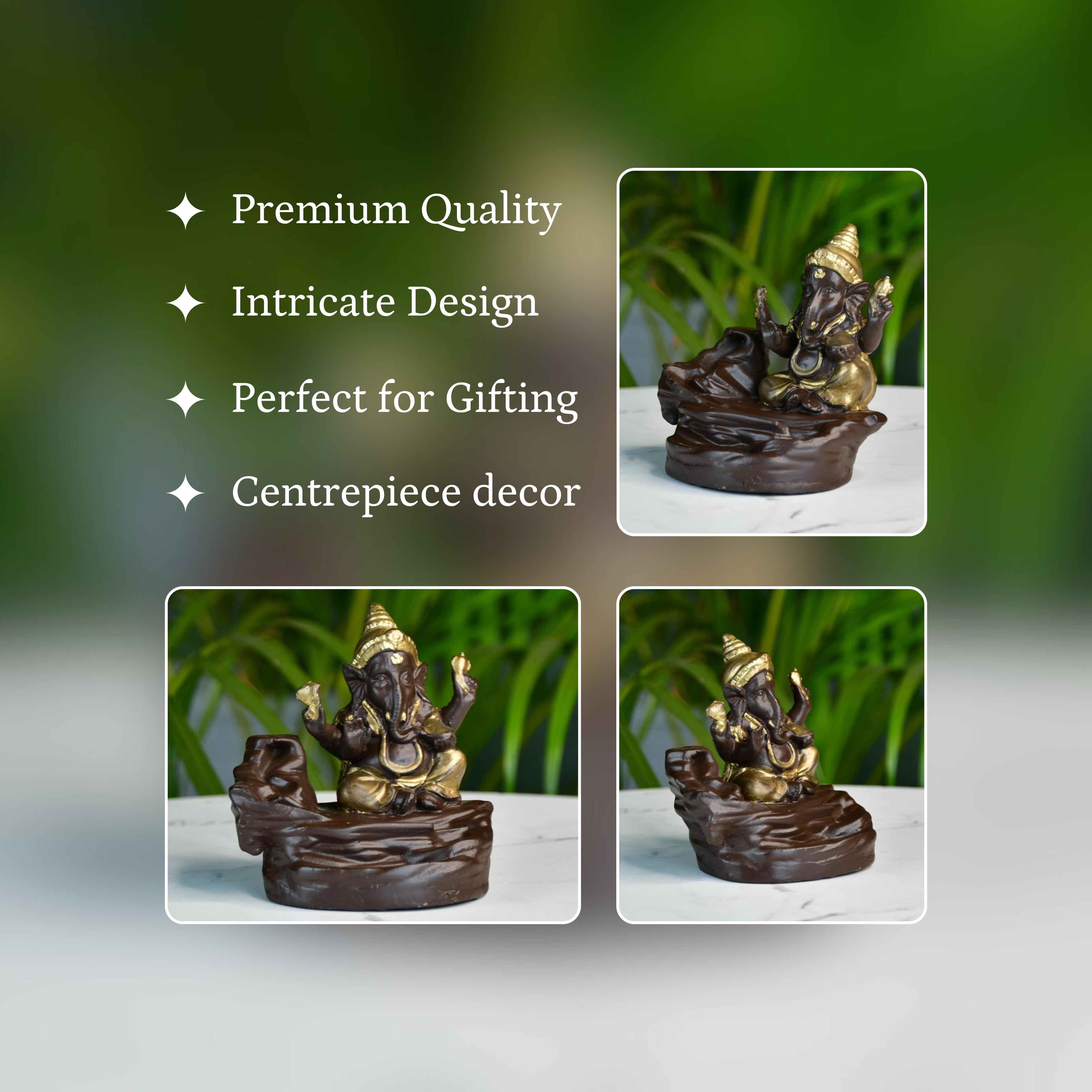 Golden Ganesh Smoke Fountain Tabletop Decor