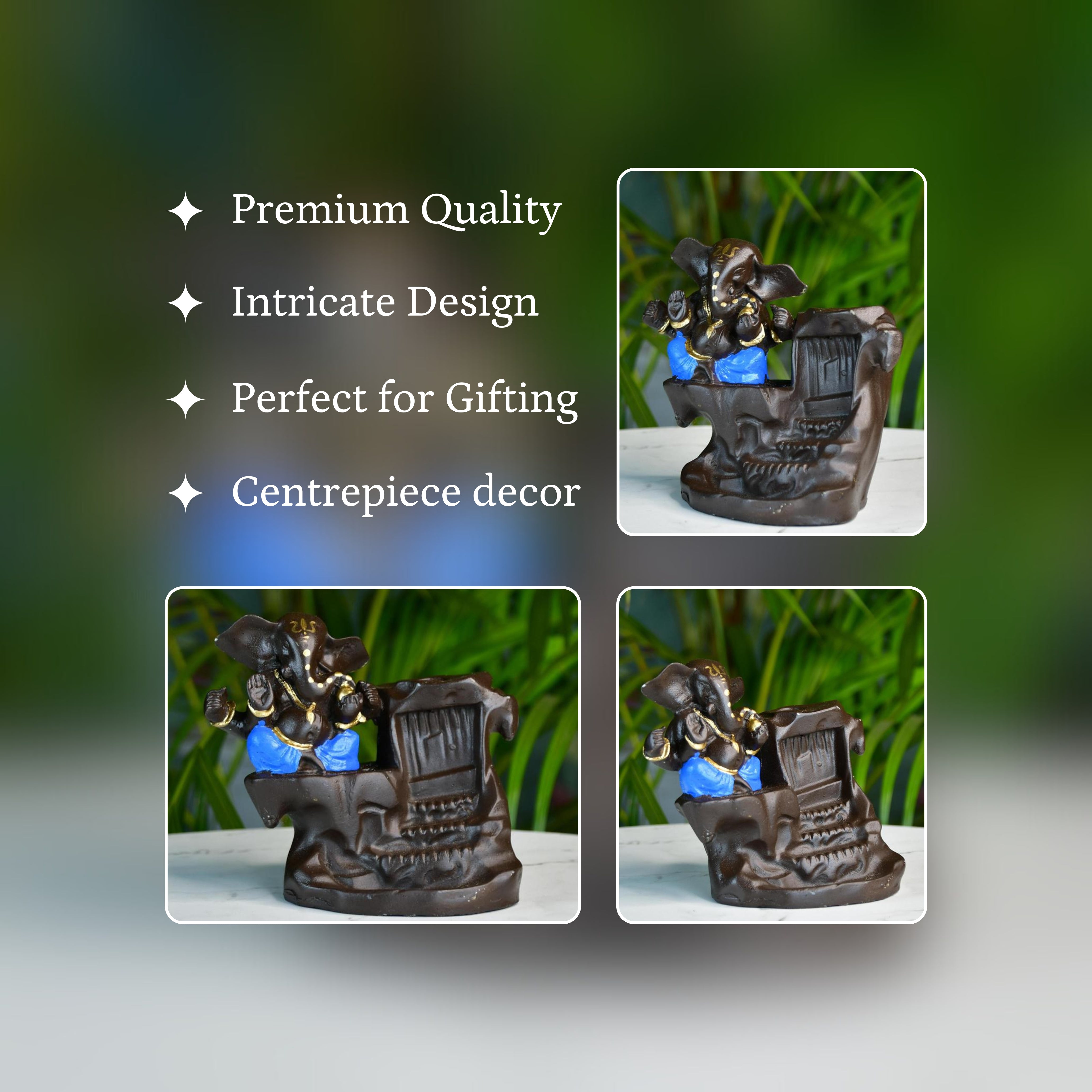 Artisan Blue Ganesh Smoke Fountain Tabletop Decor by Mayii - Unique Home Showpiece