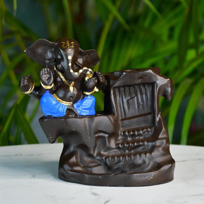 Artisan Blue Ganesh Smoke Fountain Tabletop Decor by Mayii - Unique Home Showpiece
