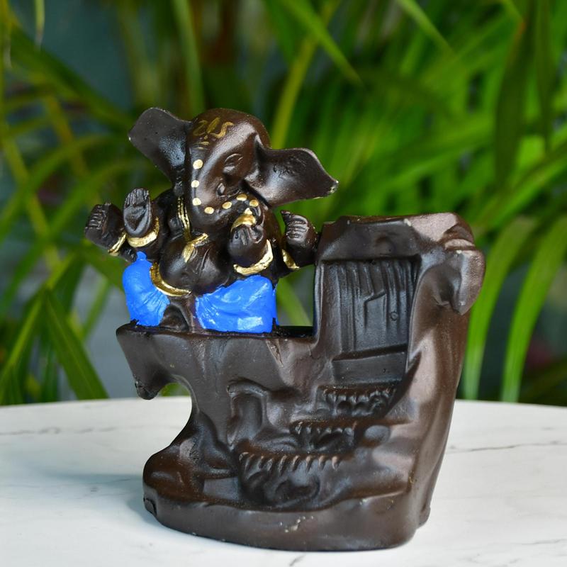 Artisan Blue Ganesh Smoke Fountain Tabletop Decor by Mayii - Unique Home Showpiece