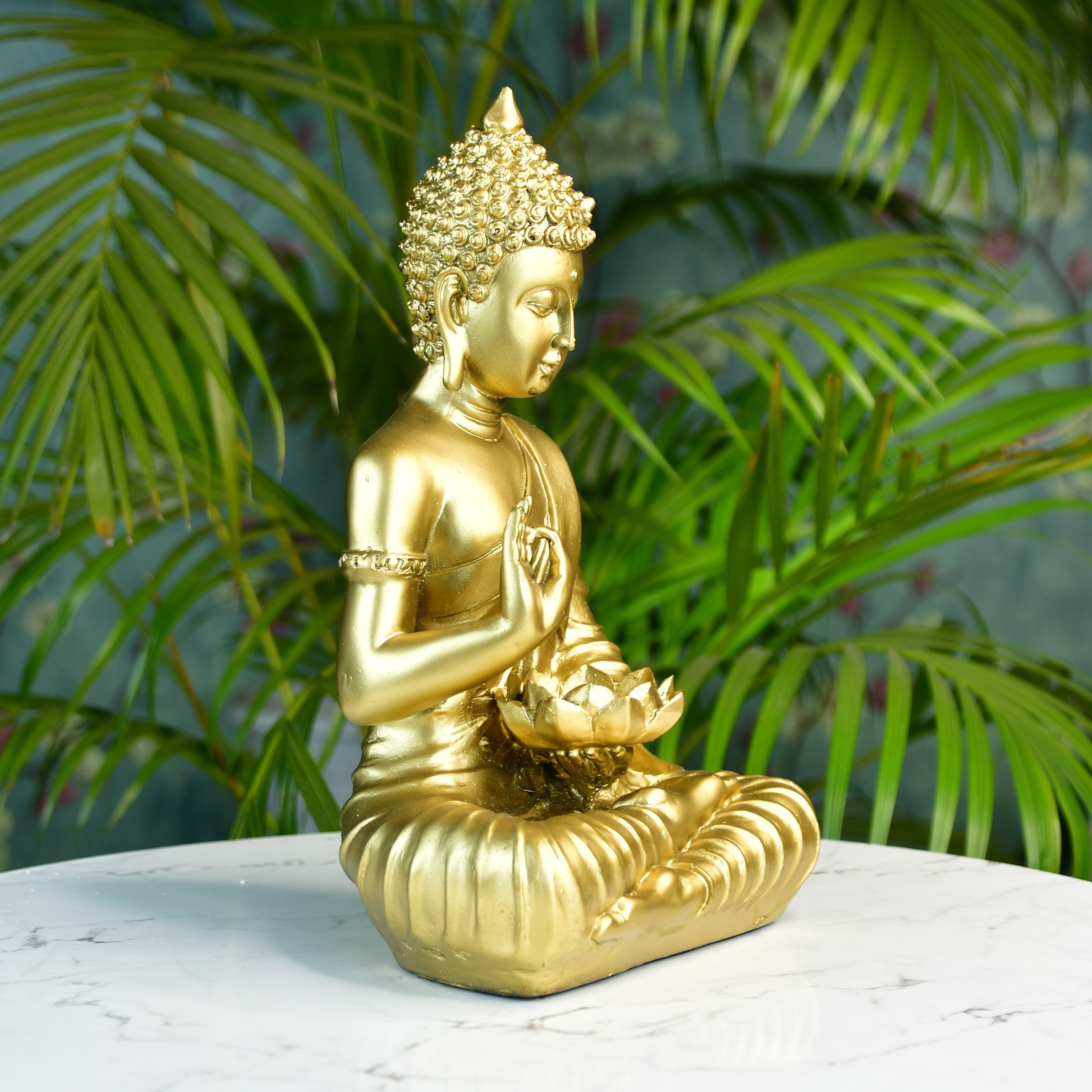 Buddha Figurine with Lotus | Mayii Indian Home Decor - Unique Artisan Craft