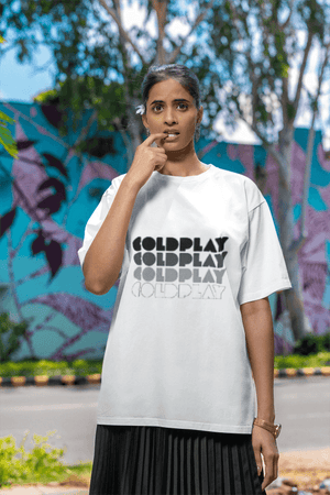 Mayii | Coldplay India Concert 2025 Special Edition Bold White Oversized Tee | Concert Ready - Mayii