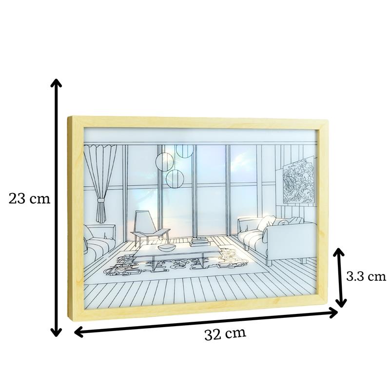 Mayii Illuminated Hall Room Frame – LED Landscape Photo Frame with Sofas, Carpet & Balcony for Chic Home Decor