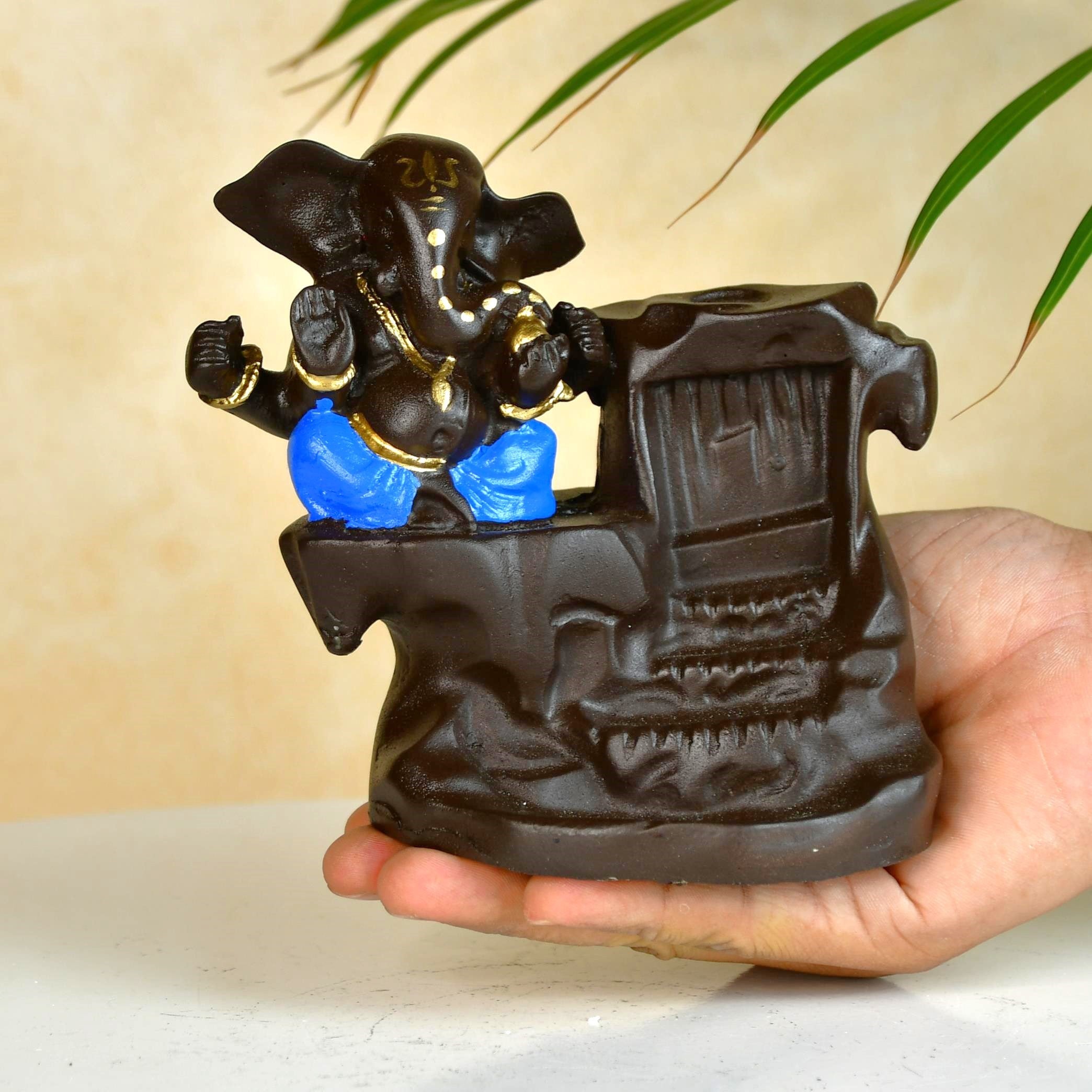 Artisan Blue Ganesh Smoke Fountain Tabletop Decor by Mayii - Unique Home Showpiece