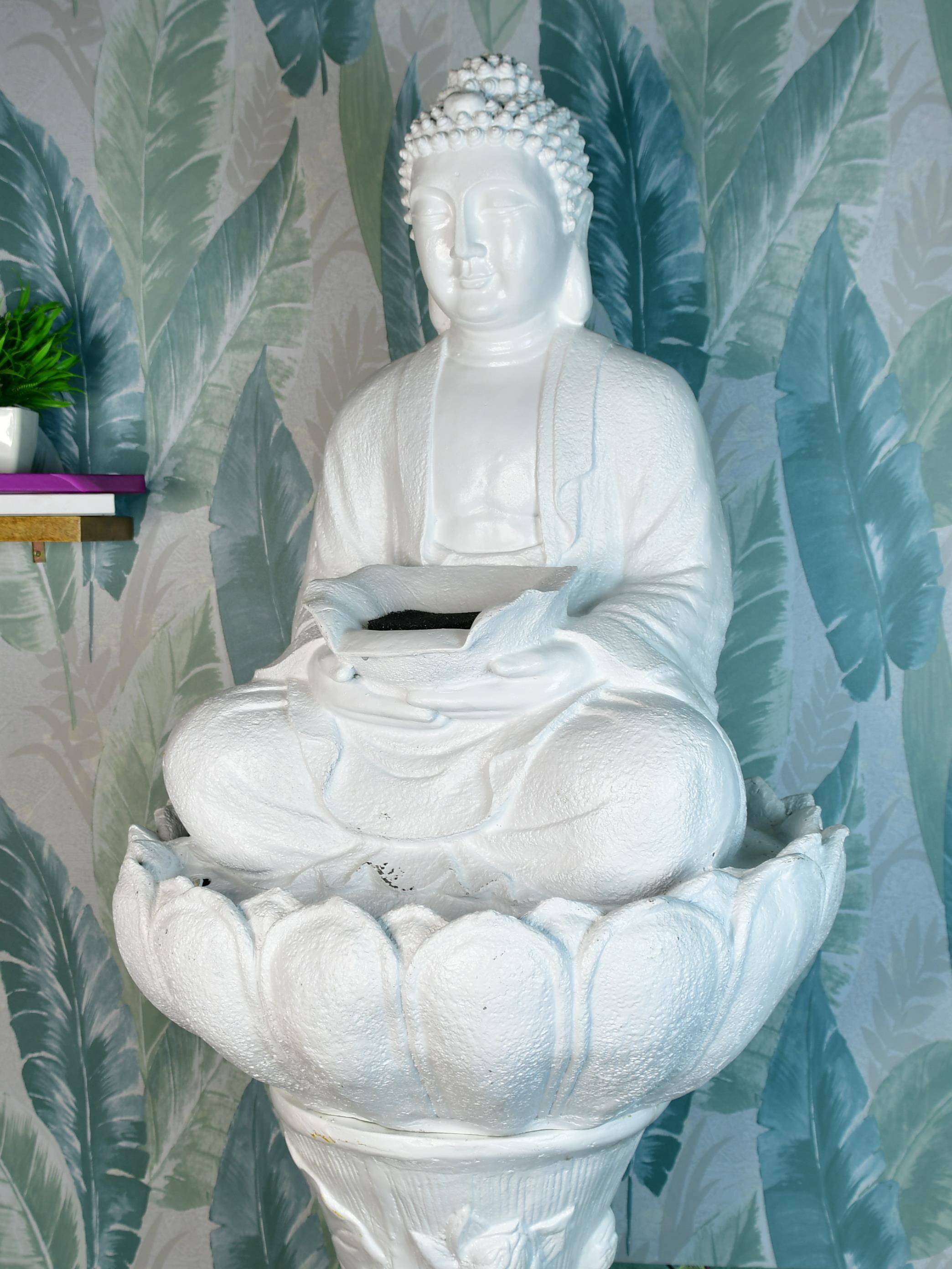 Mayii White Buddha Water Fountain – Elegant Buddha Sitting Waterfall for Tranquil Home Decor & Gifts - Mayii