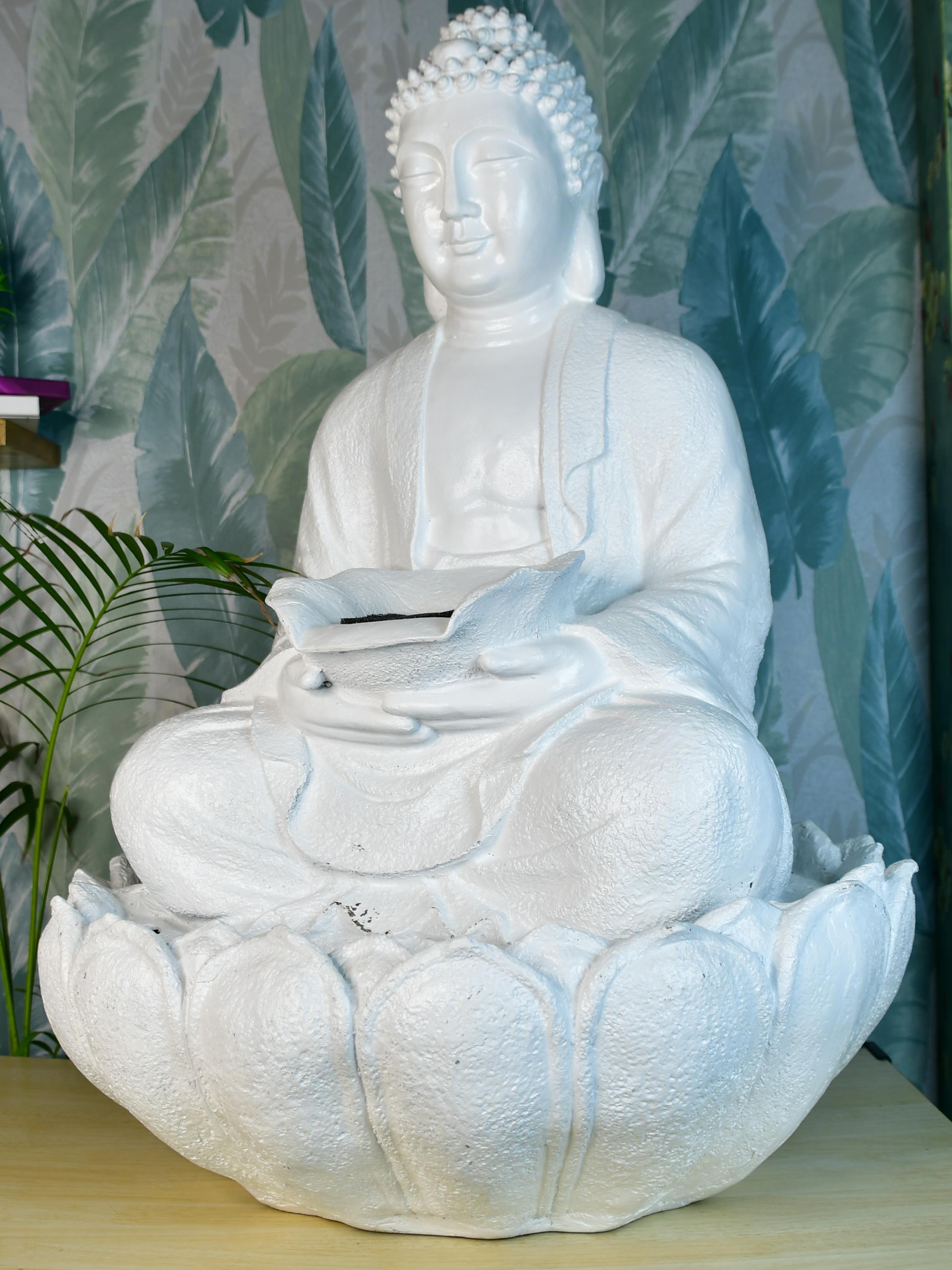 Mayii White Buddha Water Fountain – Elegant Buddha Sitting Waterfall for Tranquil Home Decor & Gifts - Mayii