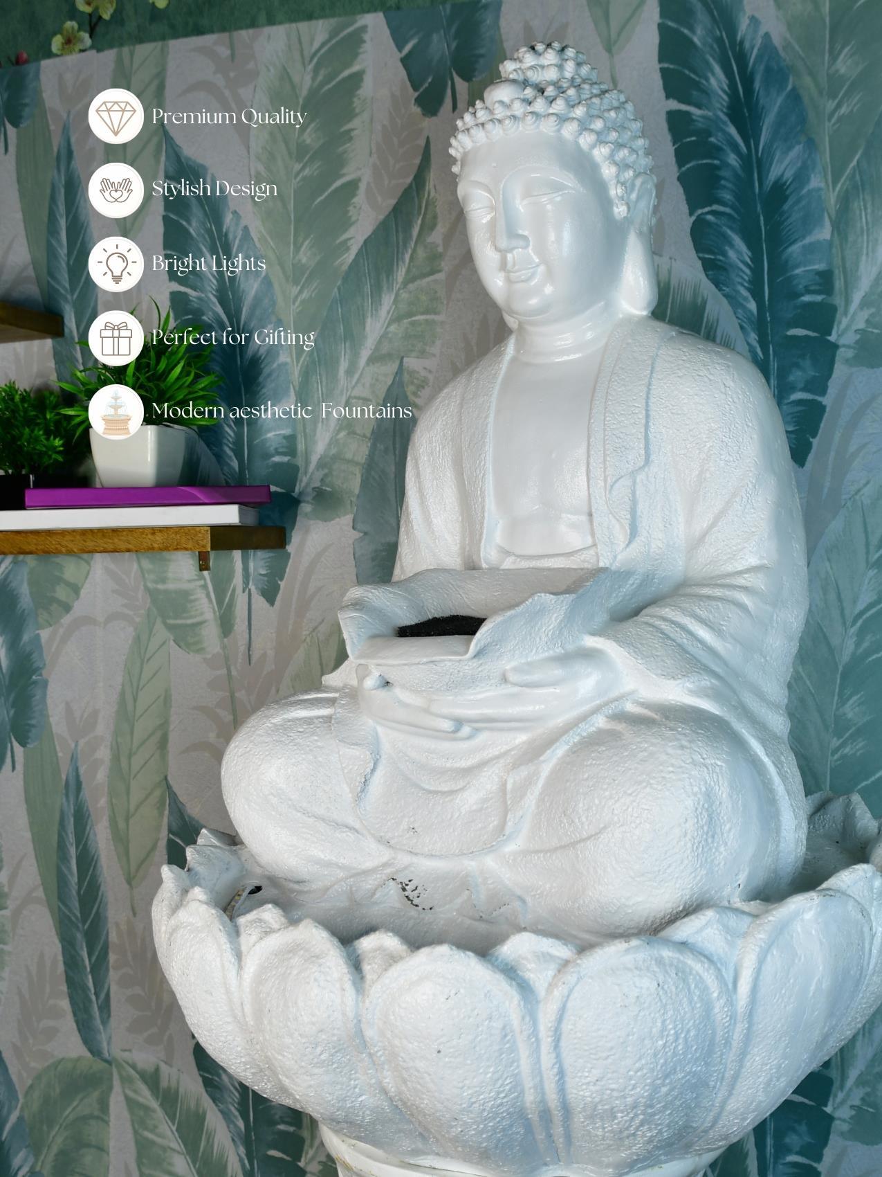 Mayii White Buddha Water Fountain – Elegant Buddha Sitting Waterfall for Tranquil Home Decor & Gifts - Mayii