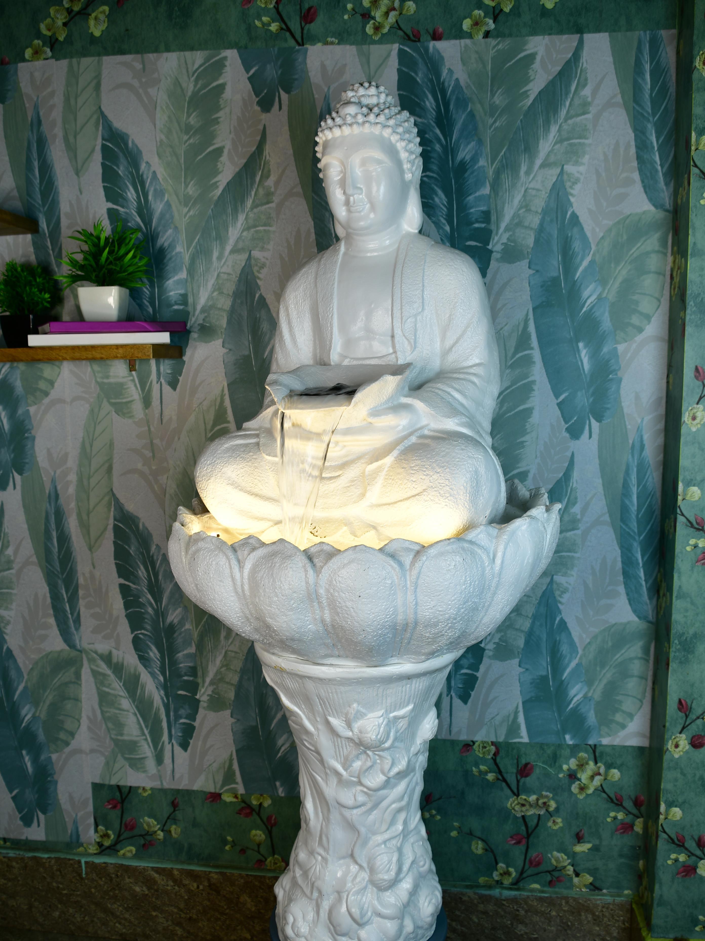 Mayii White Buddha Water Fountain – Elegant Buddha Sitting Waterfall for Tranquil Home Decor & Gifts - Mayii