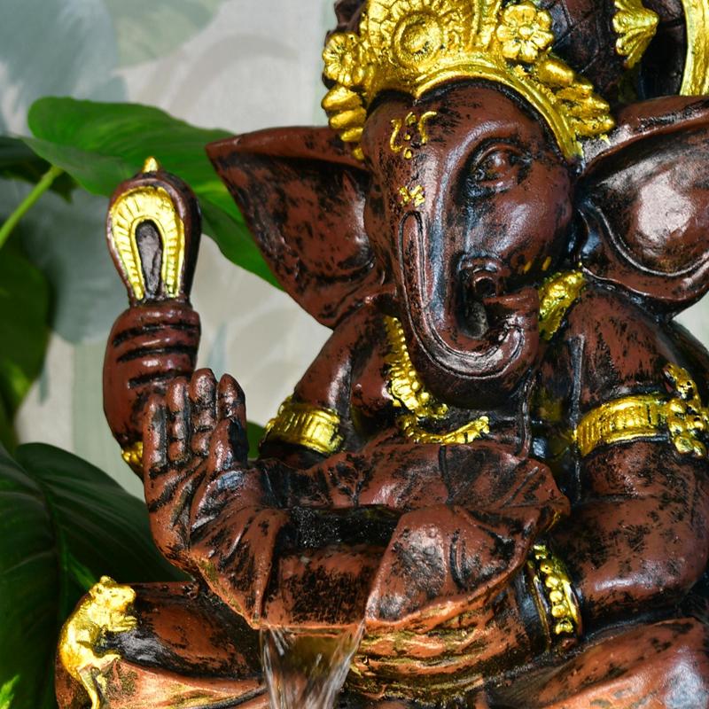 Mayii Brown Ganesha Water Fountain – Elegant Ganesha Sitting Waterfall for Spiritual Home Decor & Gifts