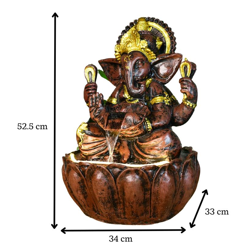 Mayii Brown Ganesha Water Fountain – Elegant Ganesha Sitting Waterfall for Spiritual Home Decor & Gifts