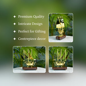 MAYII brass ship decor tabletop with intricate design and wooden base for centerpiece or gifting