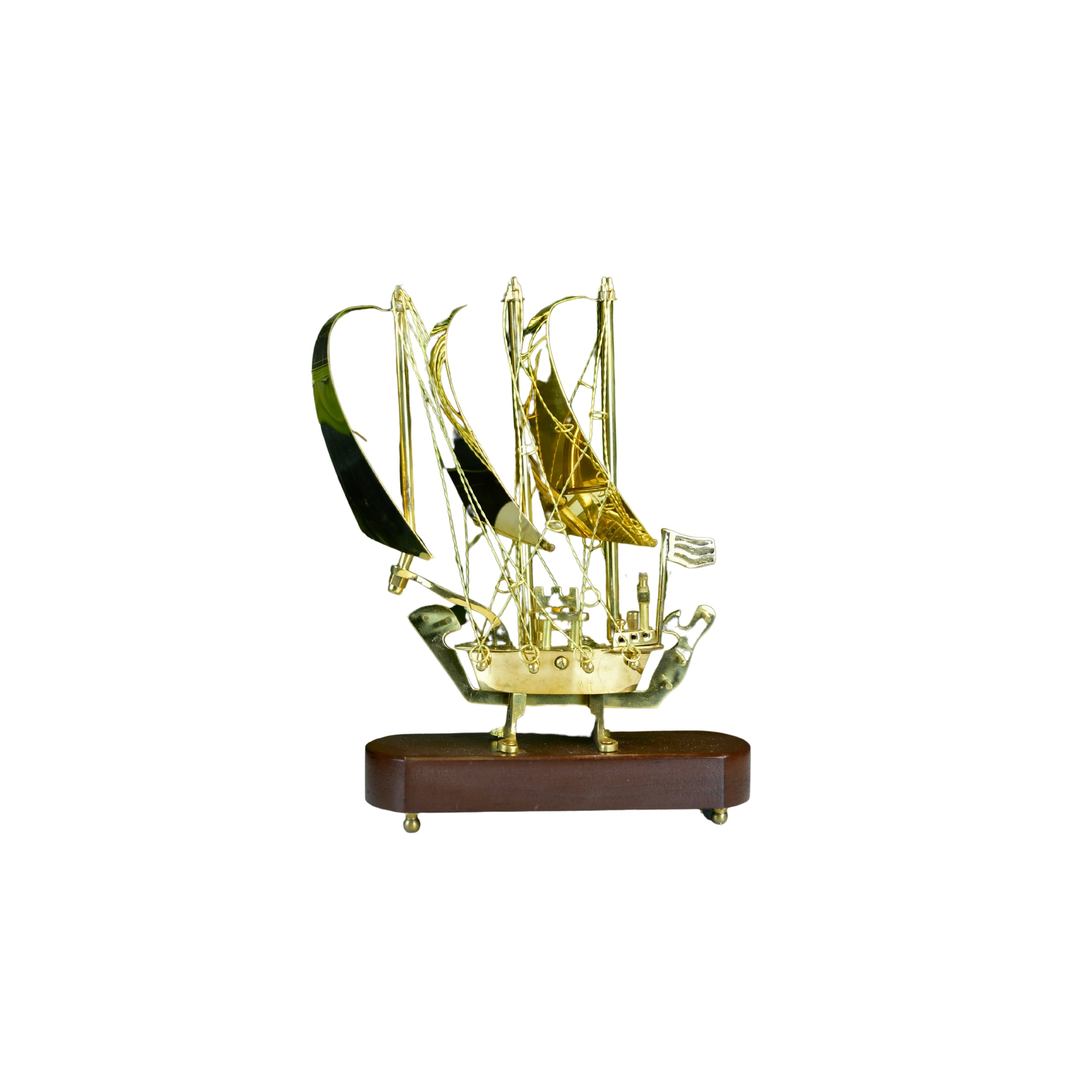 MAYII brass ship decor tabletop sculpture with detailed sails on wooden base