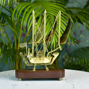 MAYII brass ship decor tabletop model with detailed sails and wooden base for nautical home accents