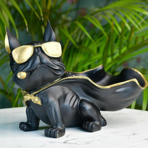 MAYII tabletop black and gold cape dog figurine decor with sunglasses and cigar on white surface