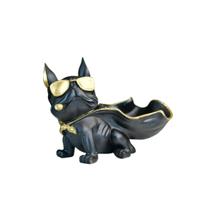 MAYII tabletop cape dog figurine decor in black and gold wearing sunglasses and a cape