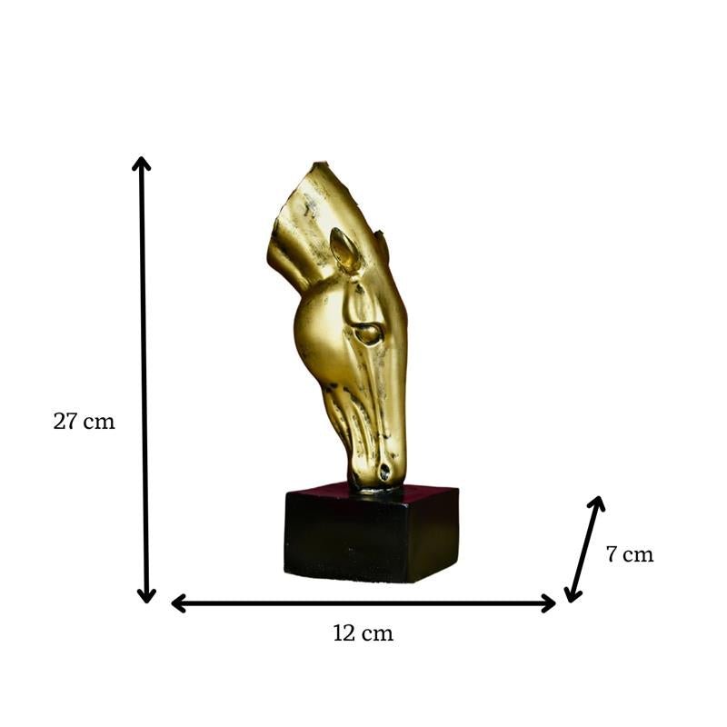 MAYII gold horse statue for home tabletop decor with black base measuring 27 cm height
