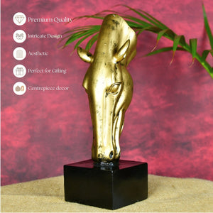 MAYII gold horse statue for home tabletop decor with intricate design on black base
