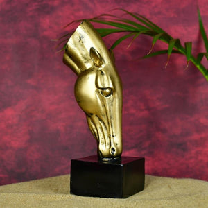 MAYII gold horse statue for home tabletop decor with black base on textured surface