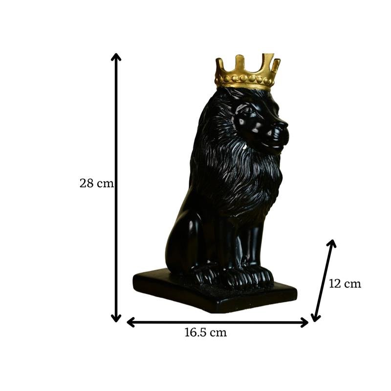 MAYII luxury lion showpiece decor in black with gold crown tabletop sculpture measuring 28 cm tall