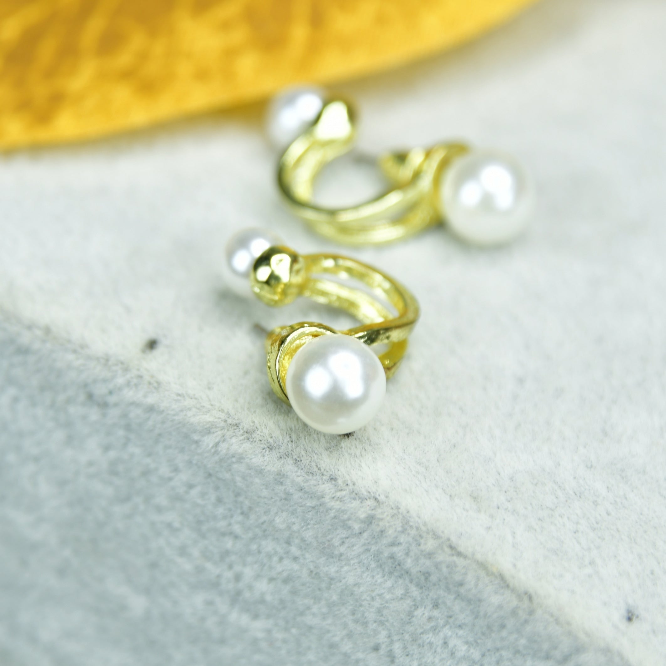 MAYII 2 Beads Crescent Gold Stainless Steel Earrings - One Size - Mayii - Mayii