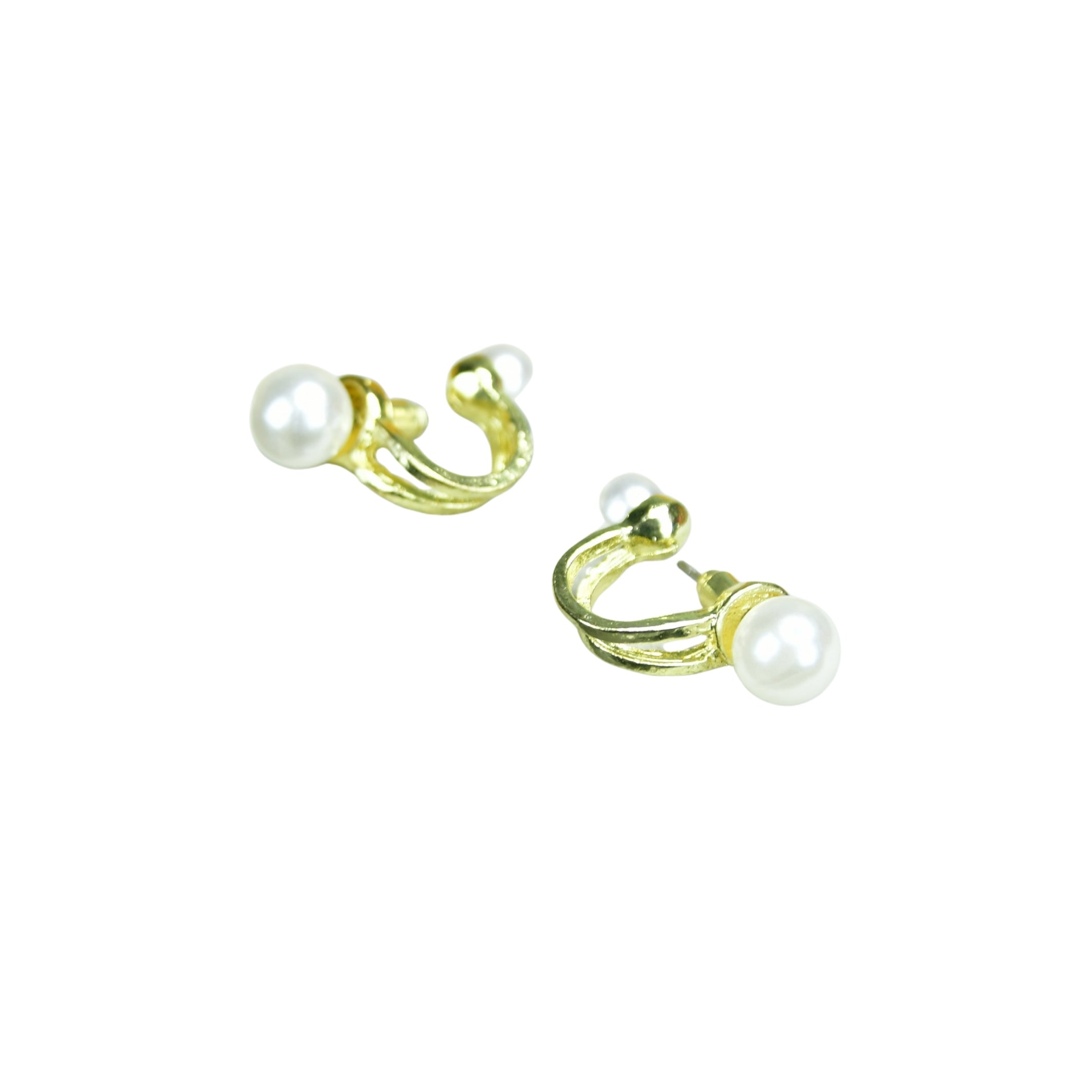 MAYII 2 Beads Crescent Gold Stainless Steel Earrings - One Size - Mayii - Mayii