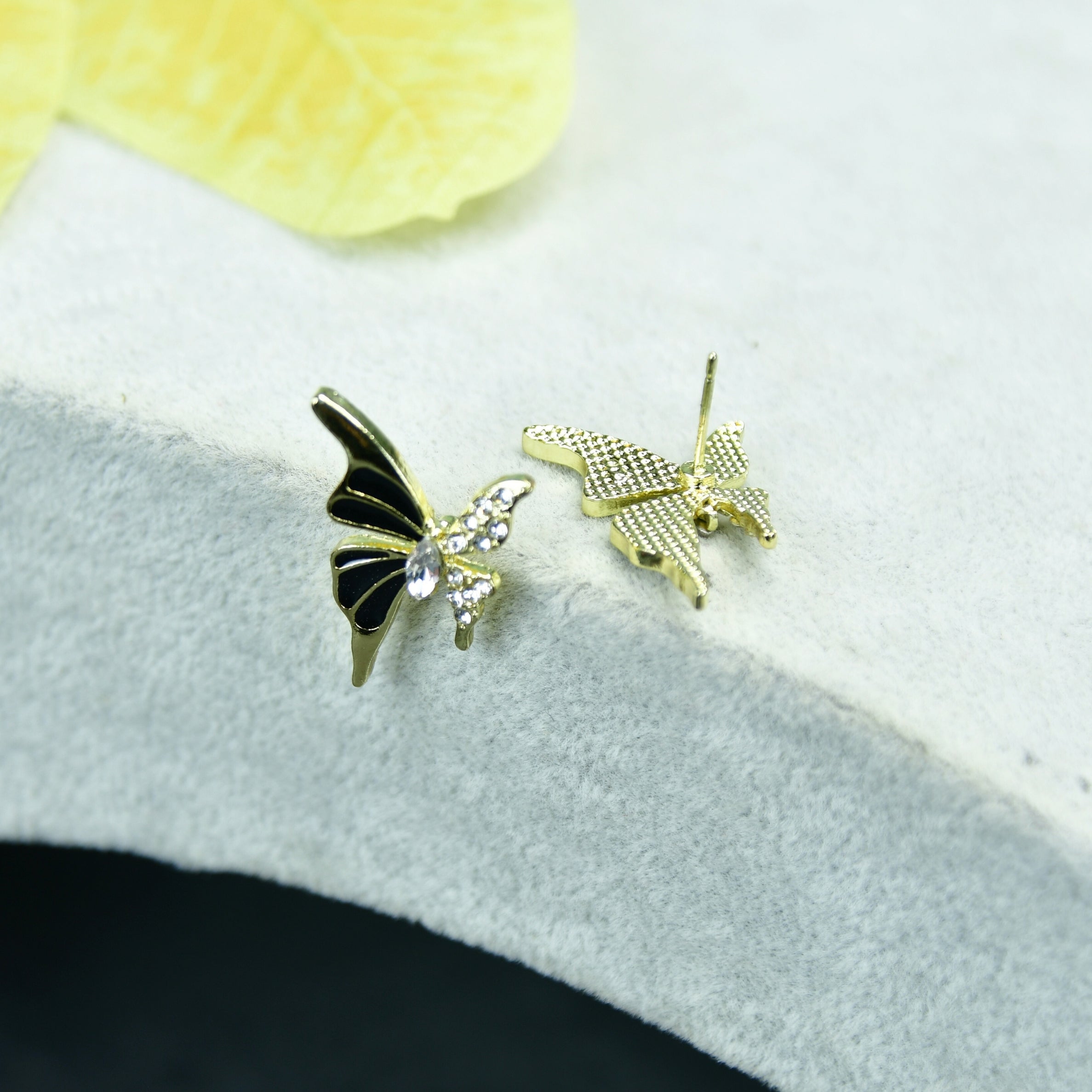 MAYII Black Butterfly Crystal Gold Stainless Steel Earrings - One Size - Mayii - Mayii