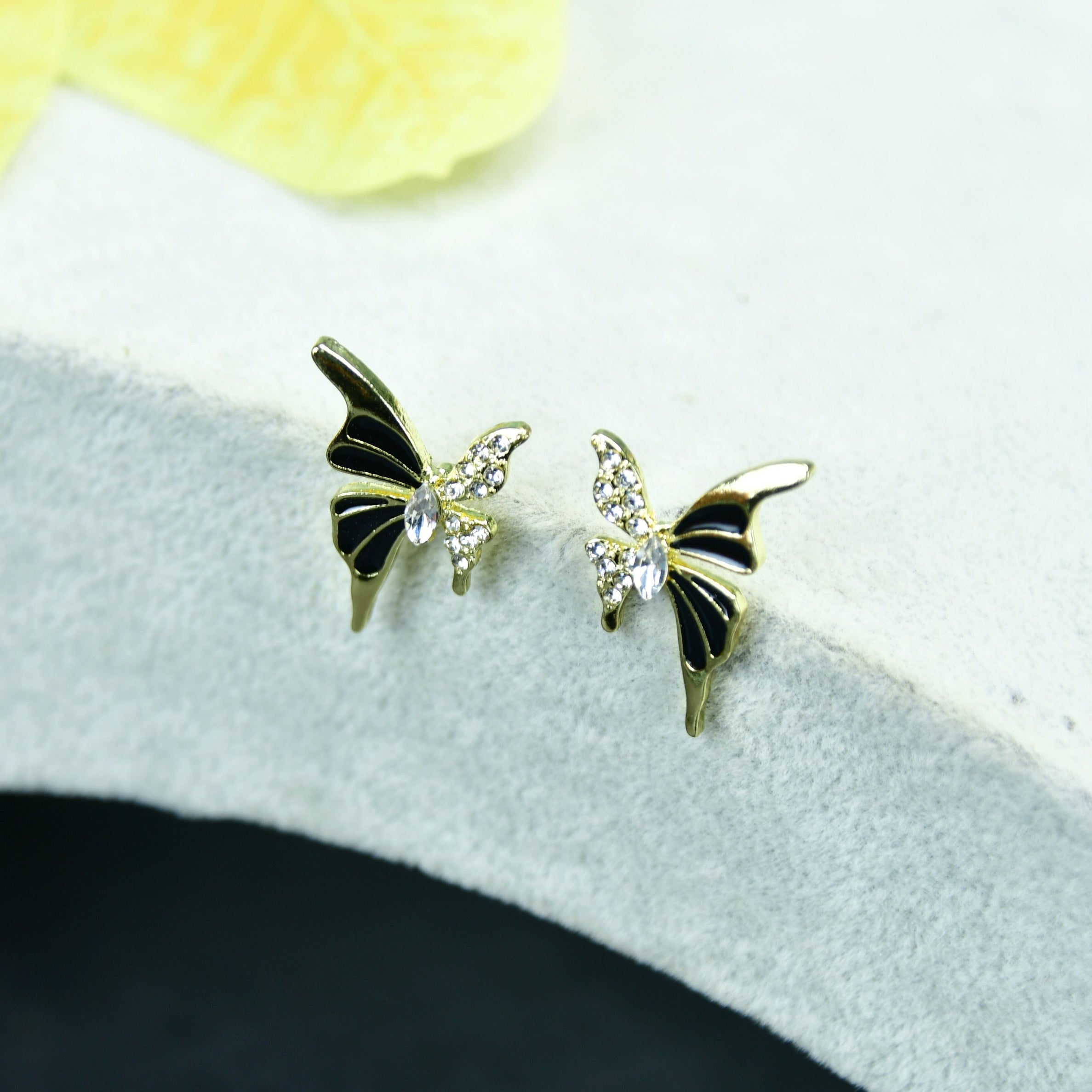 MAYII Black Butterfly Crystal Gold Stainless Steel Earrings - One Size - Mayii - Mayii
