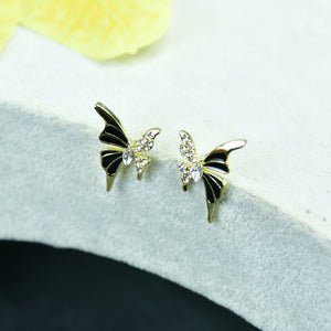 MAYII Black Butterfly Crystal Gold Stainless Steel Earrings - One Size - Mayii - Mayii