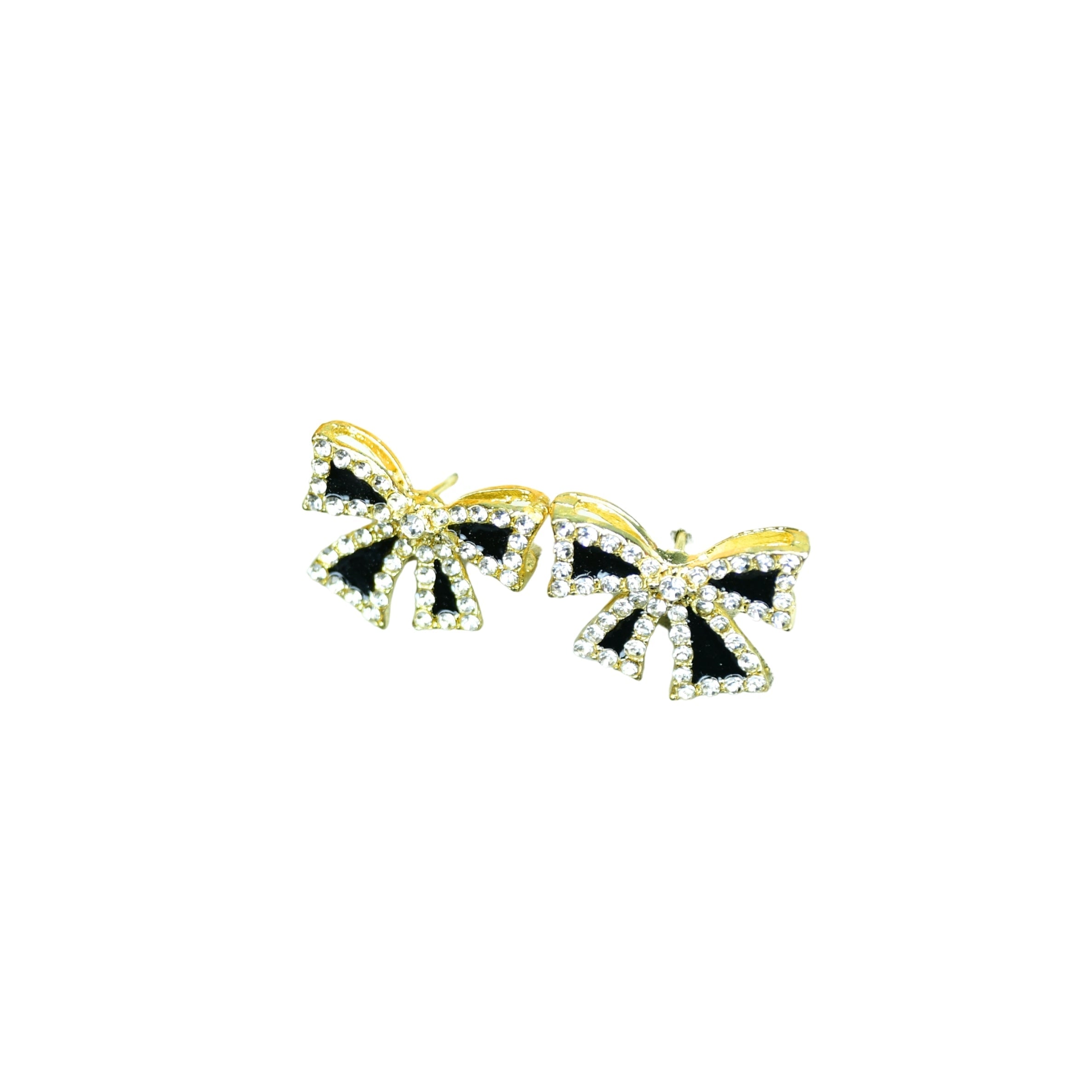 MAYII – Black Gold Stainless Steel Ribbon Earrings – One Size - Mayii - Mayii