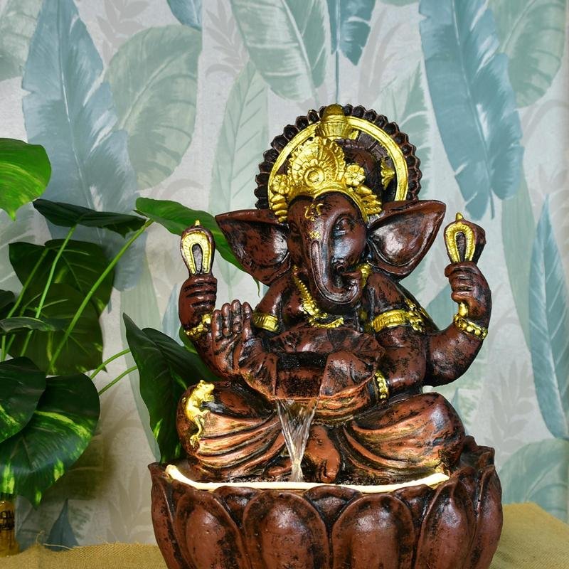 Mayii Brown Ganesha Water Fountain – Elegant Ganesha Sitting Waterfall for Spiritual Home Decor & Gifts - MAYII - Mayii