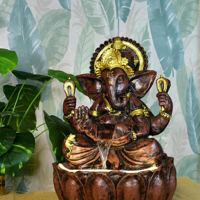Mayii Brown Ganesha Water Fountain – Elegant Ganesha Sitting Waterfall for Spiritual Home Decor & Gifts
