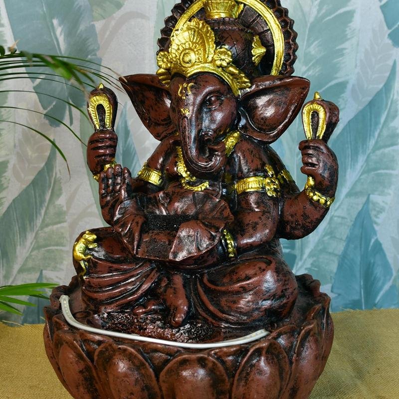 Mayii Brown Ganesha Water Fountain – Elegant Ganesha Sitting Waterfall for Spiritual Home Decor & Gifts - MAYII - Mayii