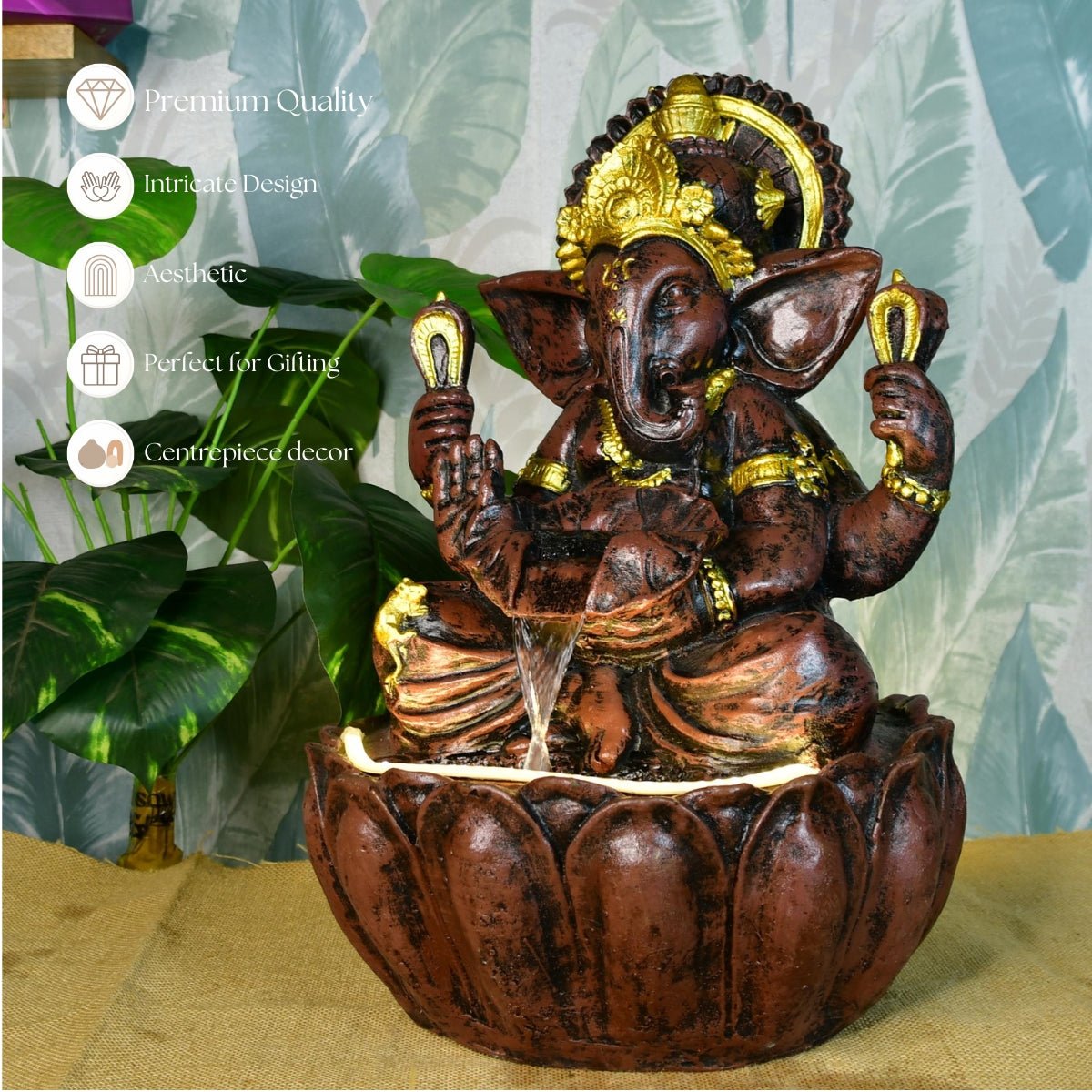 Mayii Brown Ganesha Water Fountain – Elegant Ganesha Sitting Waterfall for Spiritual Home Decor & Gifts - MAYII - Mayii