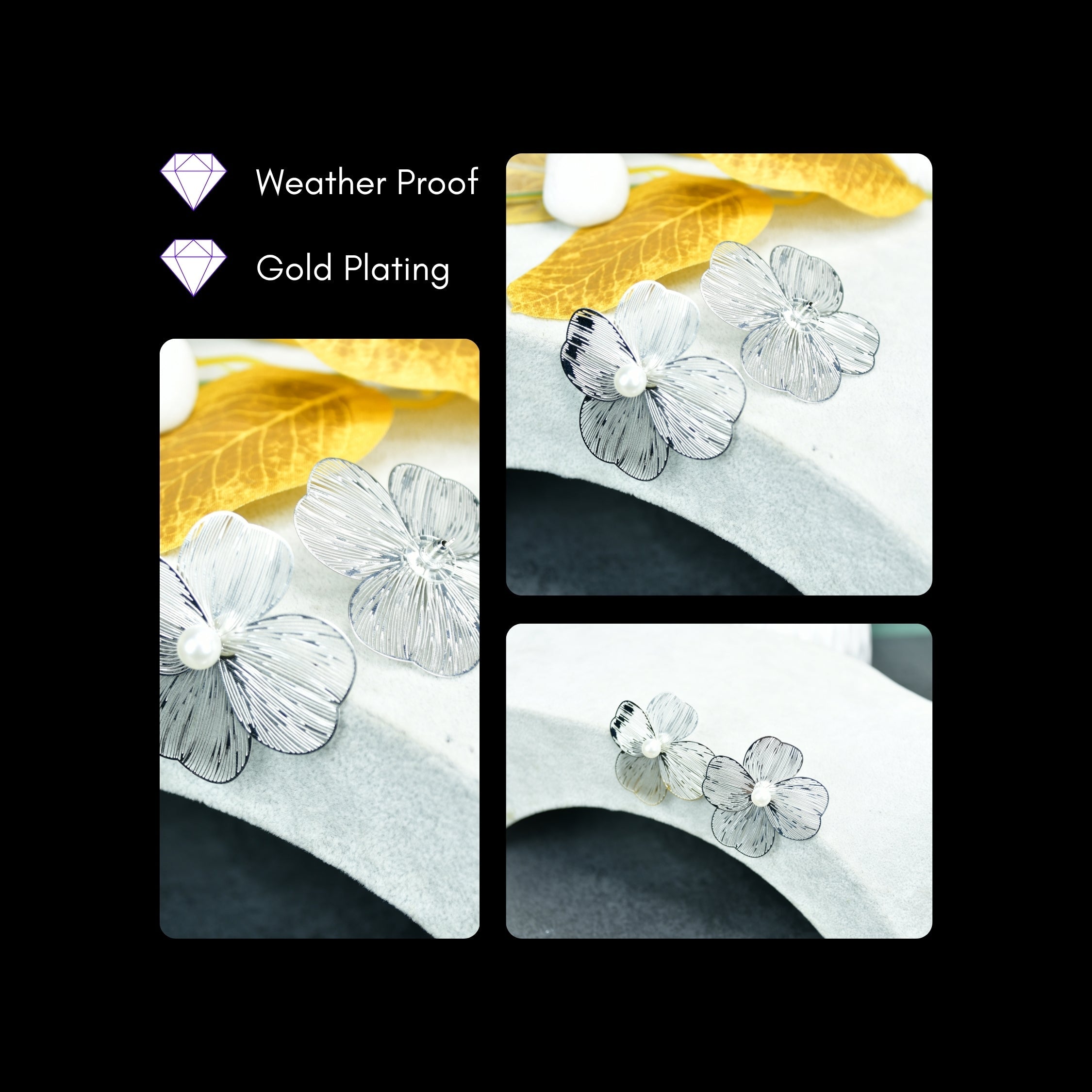 MAYII Centre Bead Flower Gold Stainless Steel Earrings - One Size - Mayii - Mayii
