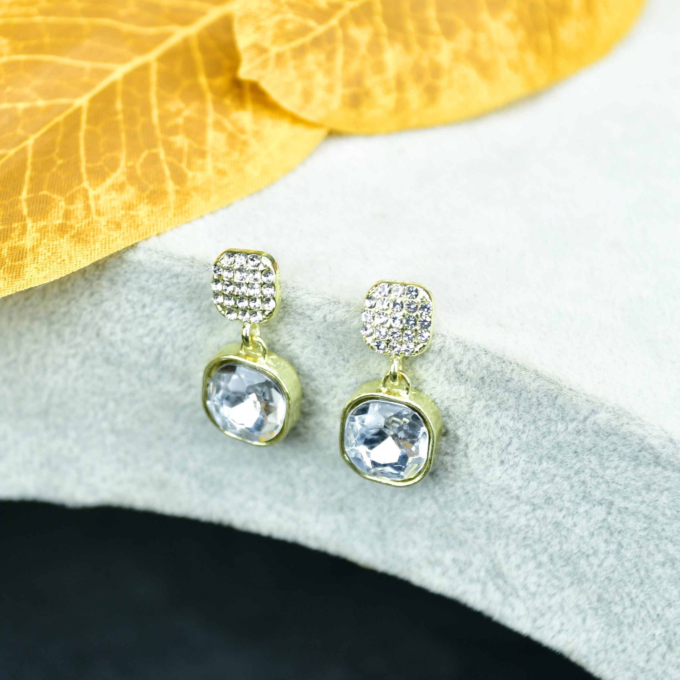 MAYII Crystal on Crystal Gold Stainless Steel Earrings - One Size - Mayii - Mayii