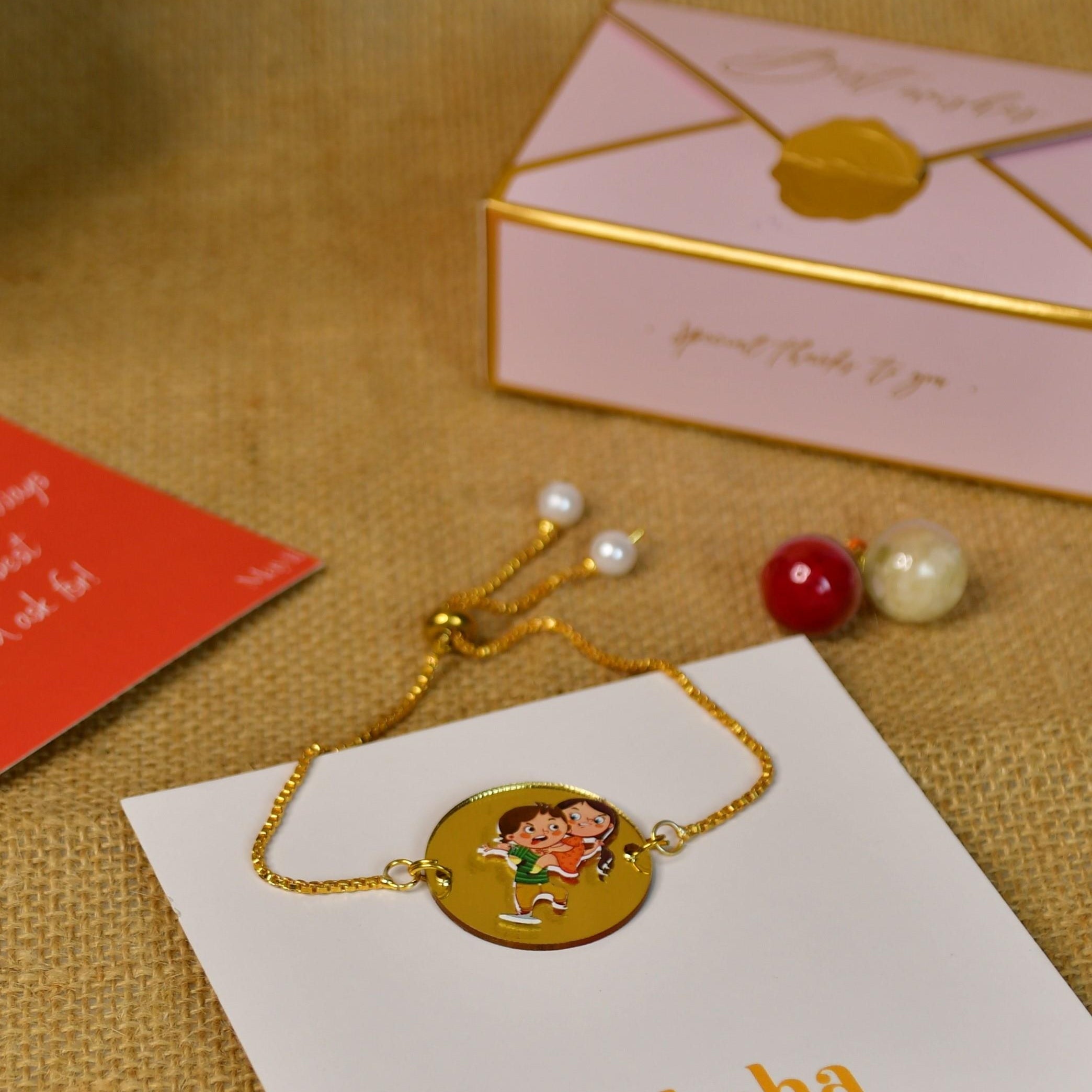 Mayii Exquisite Bhai Behen Rakhi Pack of 1 with Roli Chawal and Greeting card combo for Raksha Bandhan and Gifting - Mayii - Mayii