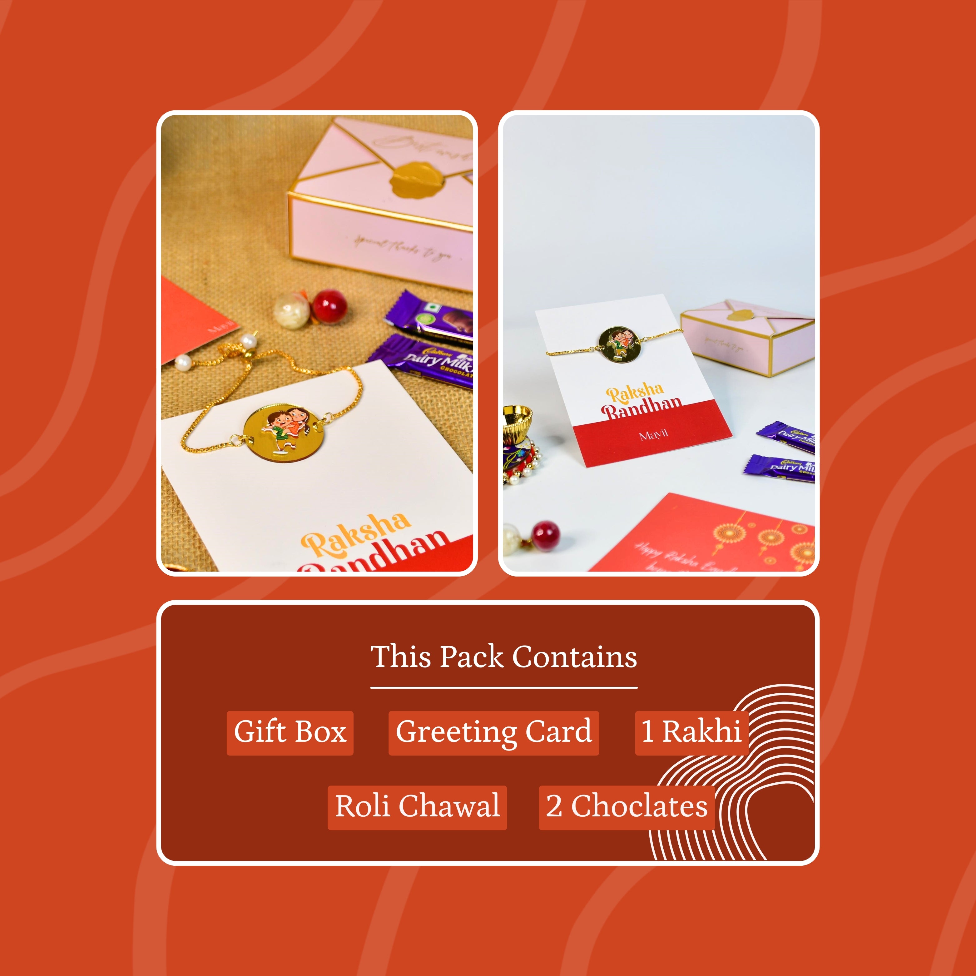 Mayii Exquisite Bhai Behen Rakhi Pack of 1 with Roli Chawal and Greeting card combo for Raksha Bandhan and Gifting - Mayii - Mayii