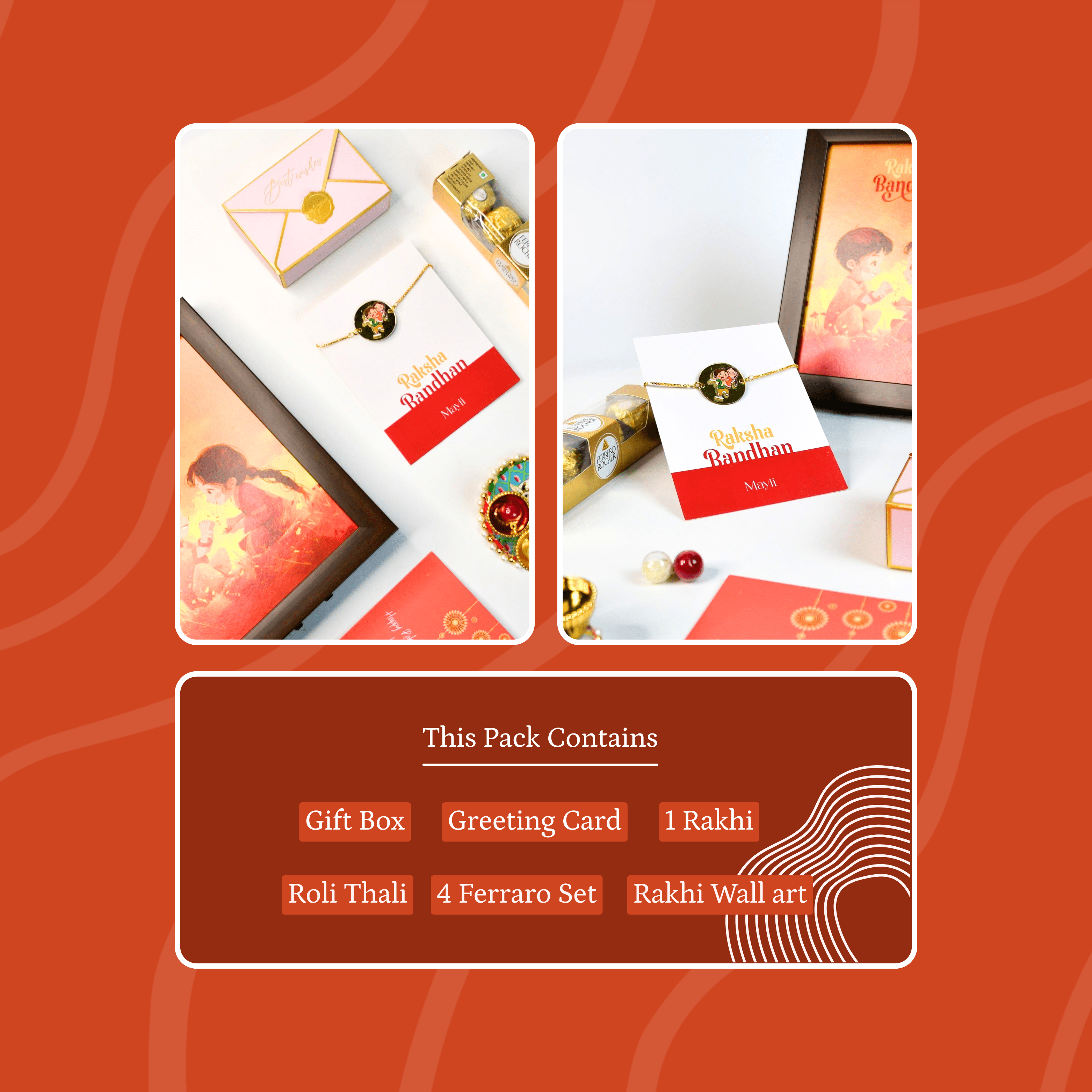 Mayii Exquisite Bhai Behen Rakhi Pack of 1 with Roli Chawal and Greeting card combo for Raksha Bandhan and Gifting - Mayii - Mayii