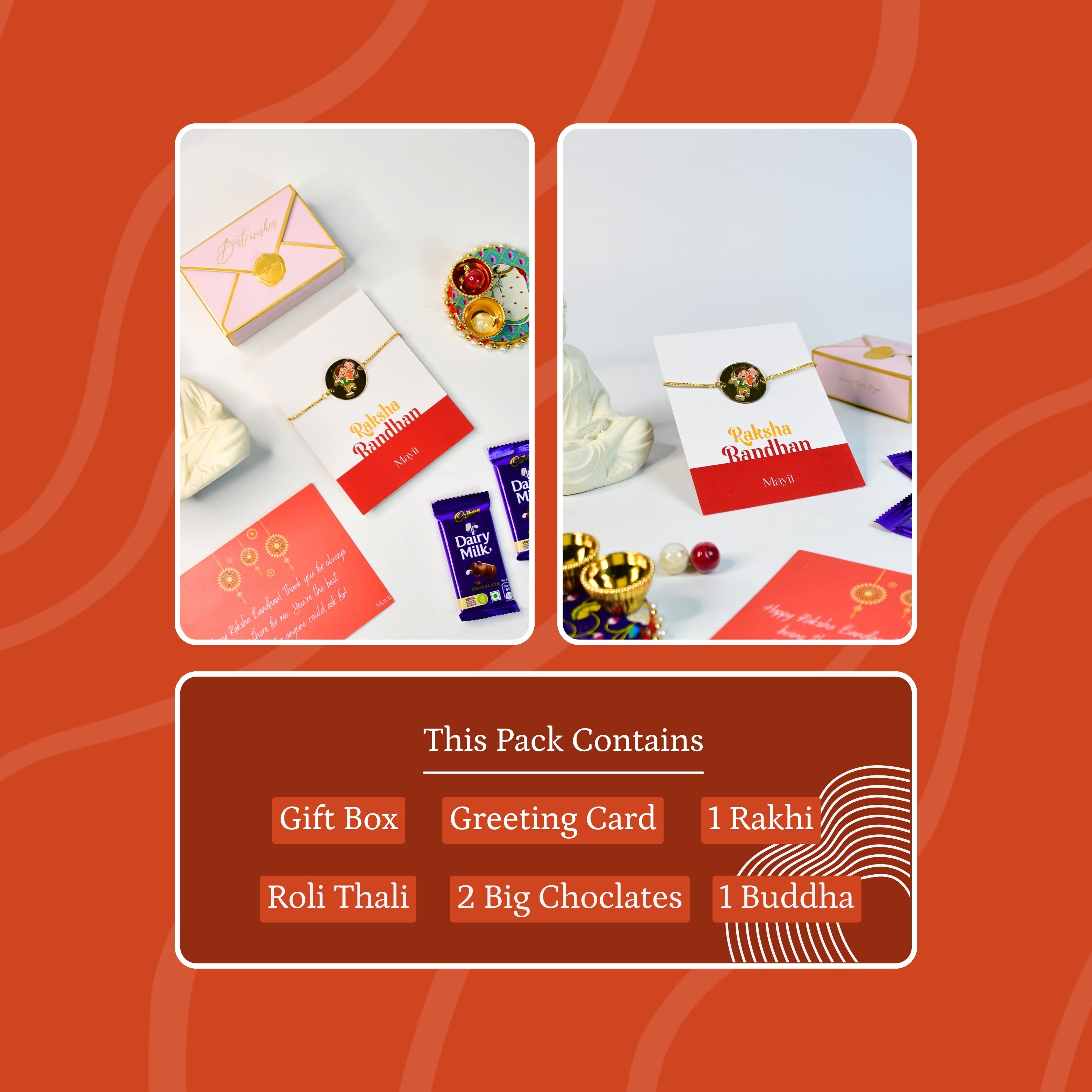 Mayii Exquisite Bhai Behen Rakhi Pack of 1 with Roli Chawal and Greeting card combo for Raksha Bandhan and Gifting - Mayii - Mayii