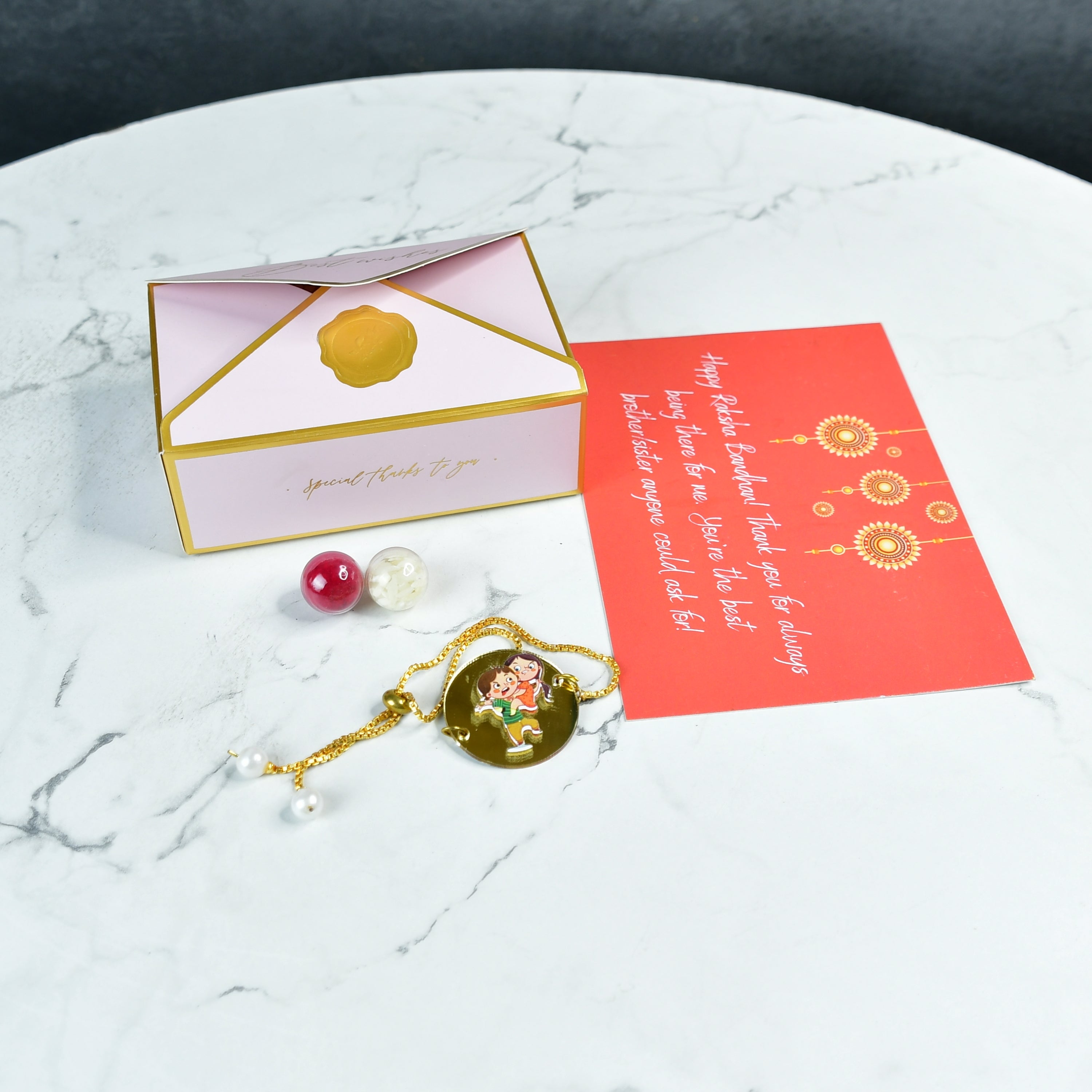 Mayii Exquisite Bhai Behen Rakhi Pack of 1 with Roli Chawal and Greeting card combo for Raksha Bandhan and Gifting - Mayii - Mayii
