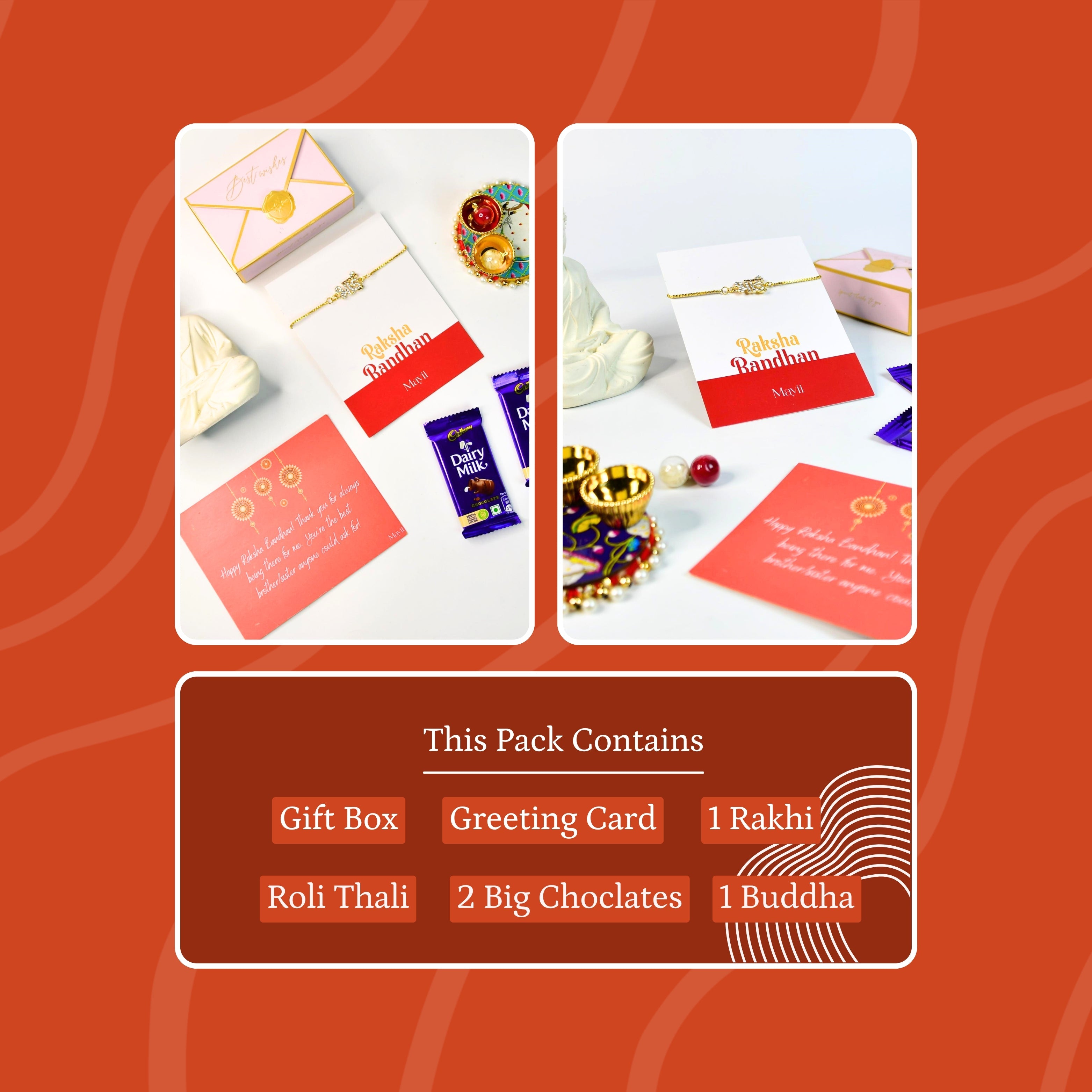 Mayii Exquisite BHAI Rakhi Pack of 1 with Roli Chawal and Greeting card combo for Raksha Bandhan and Gifting - Mayii - Mayii
