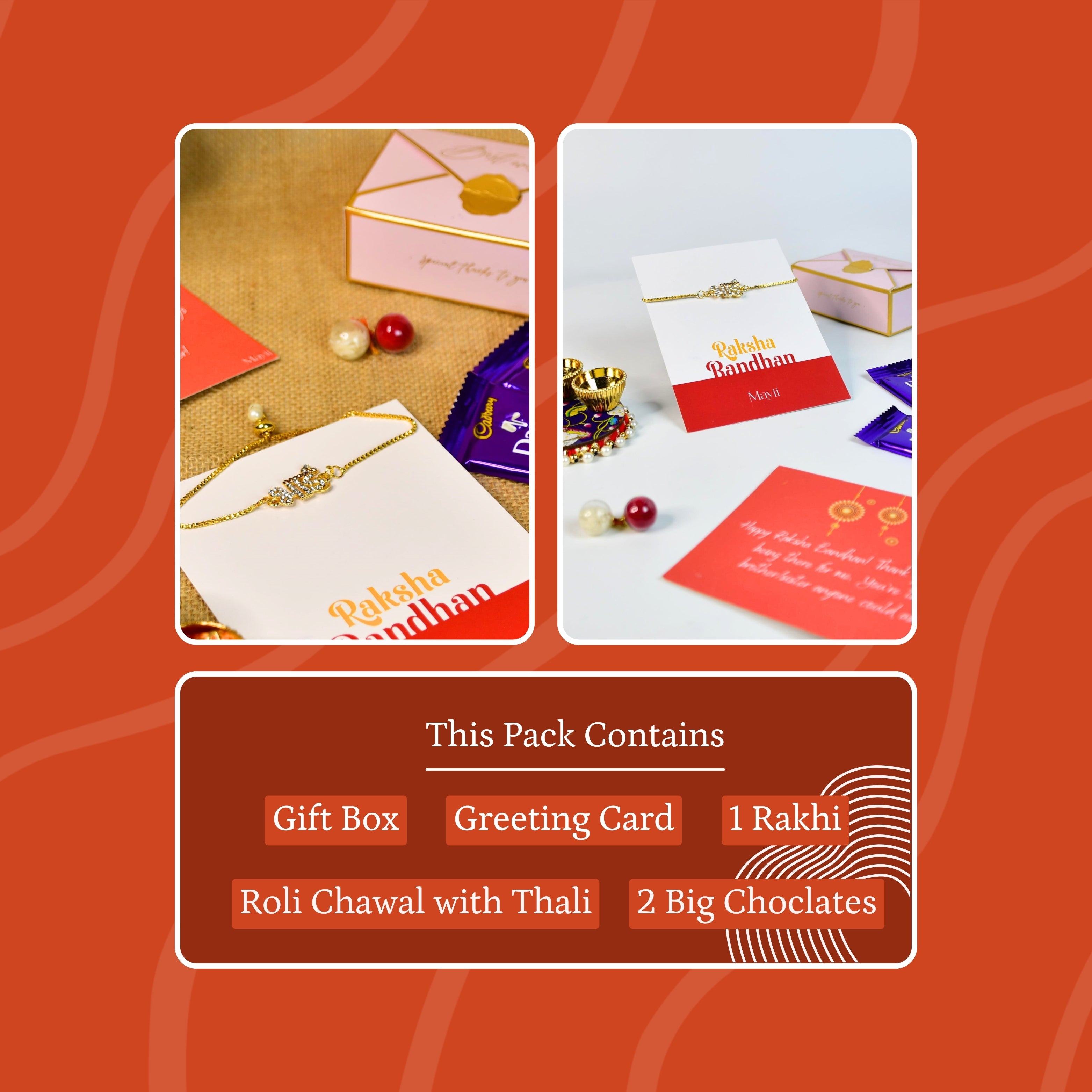 Mayii Exquisite BHAI Rakhi Pack of 1 with Roli Chawal and Greeting card combo for Raksha Bandhan and Gifting - Mayii - Mayii