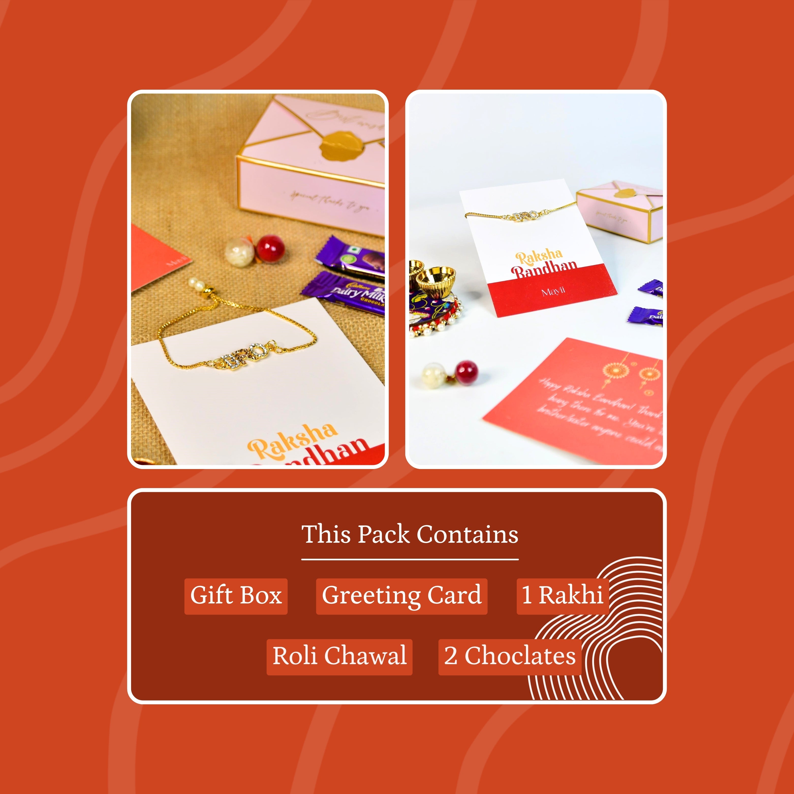 Mayii Exquisite BRO Rakhi Pack of 1 with Roli Chawal and Greeting card combo for Raksha Bandhan and Gifting - Mayii - Mayii