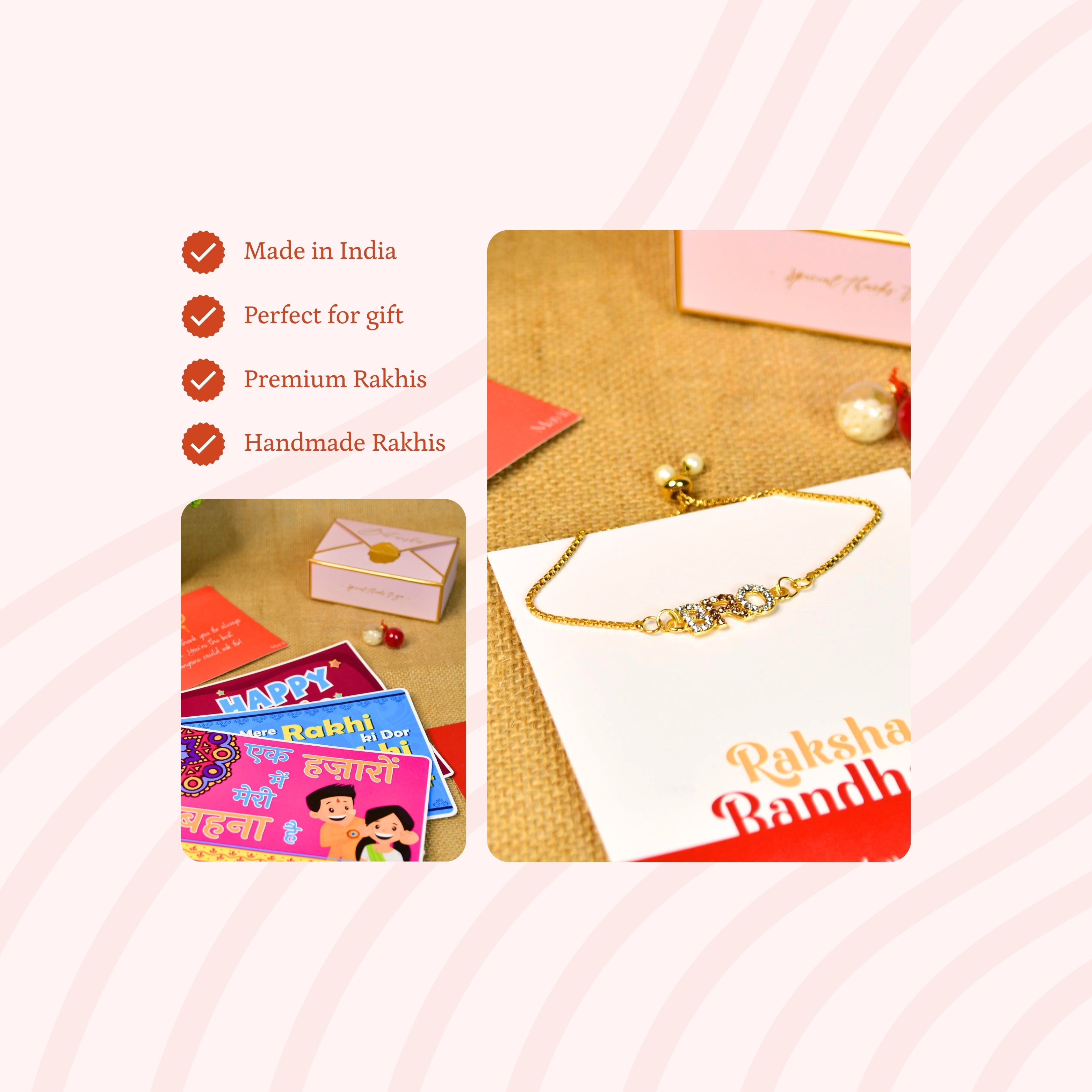 Mayii Exquisite BRO Rakhi Pack of 1 with Roli Chawal and Greeting card combo for Raksha Bandhan and Gifting - Mayii - Mayii