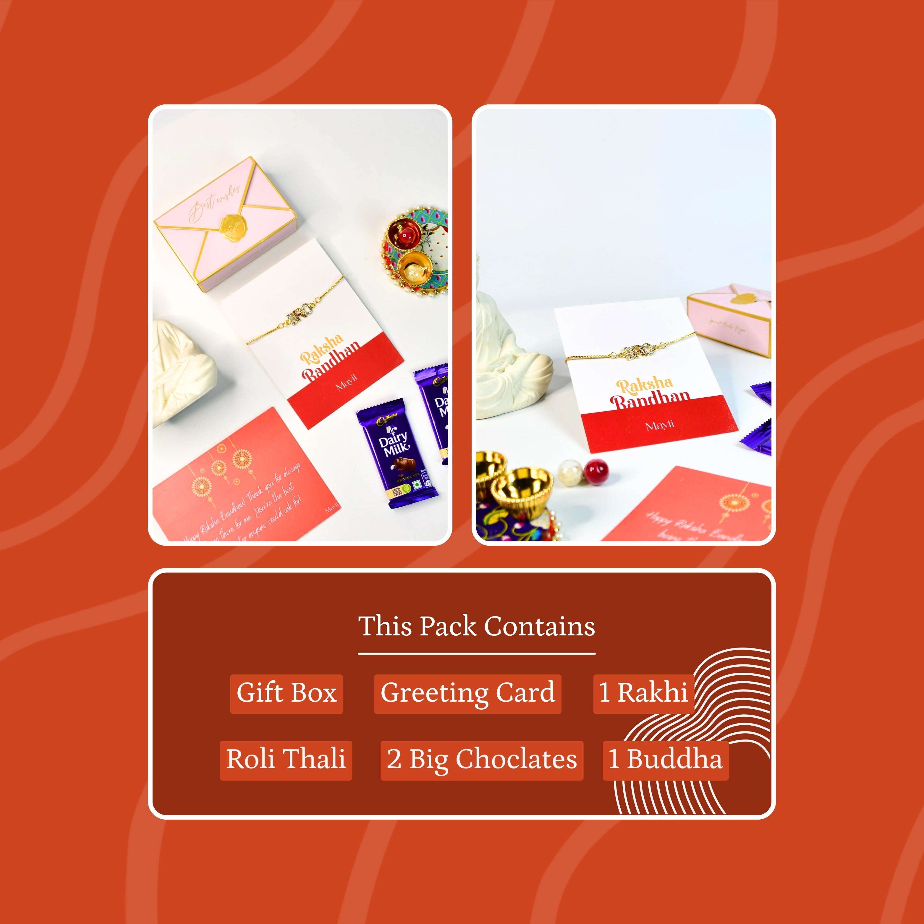 Mayii Exquisite BRO Rakhi Pack of 1 with Roli Chawal and Greeting card combo for Raksha Bandhan and Gifting - Mayii - Mayii