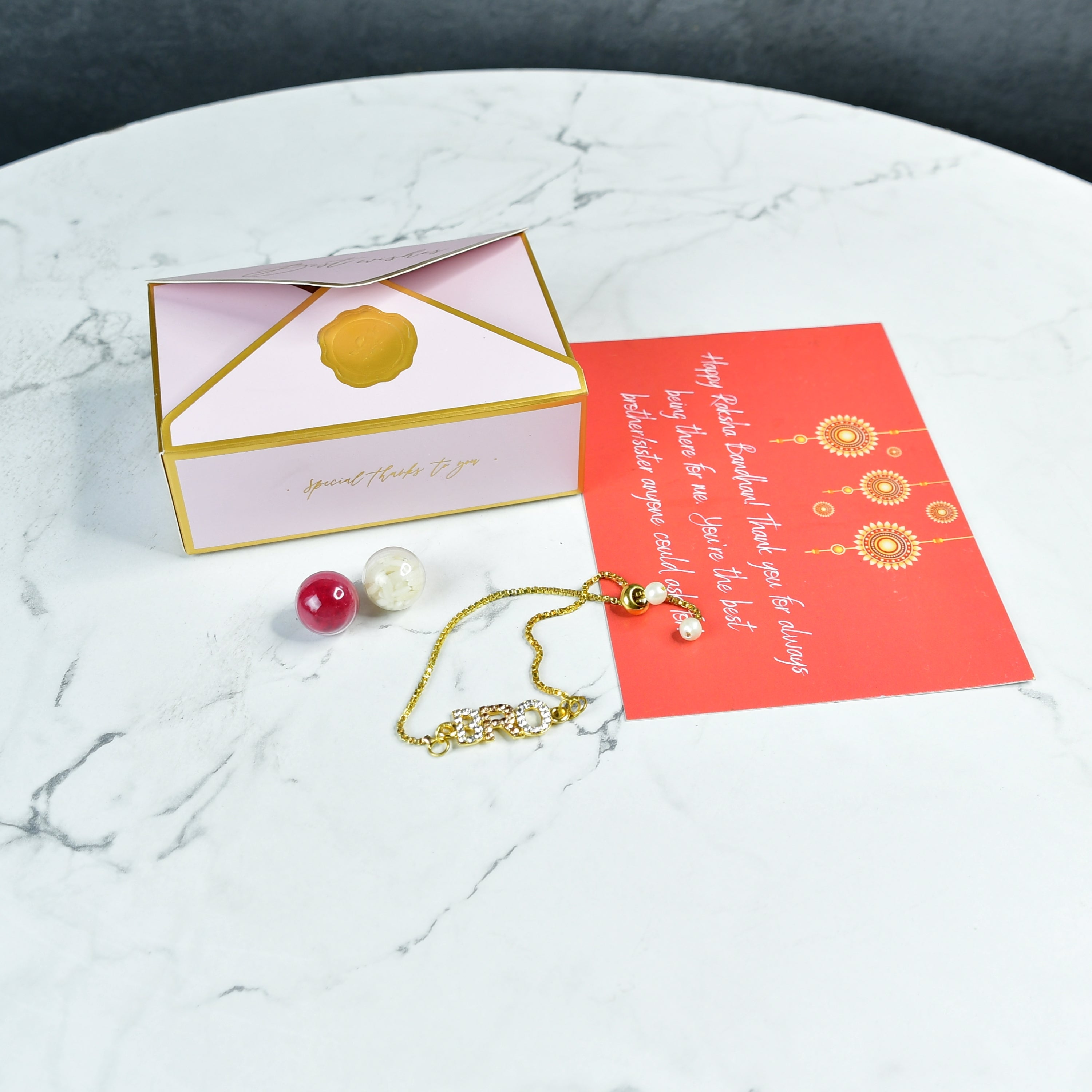 Mayii Exquisite BRO Rakhi Pack of 1 with Roli Chawal and Greeting card combo for Raksha Bandhan and Gifting - Mayii - Mayii