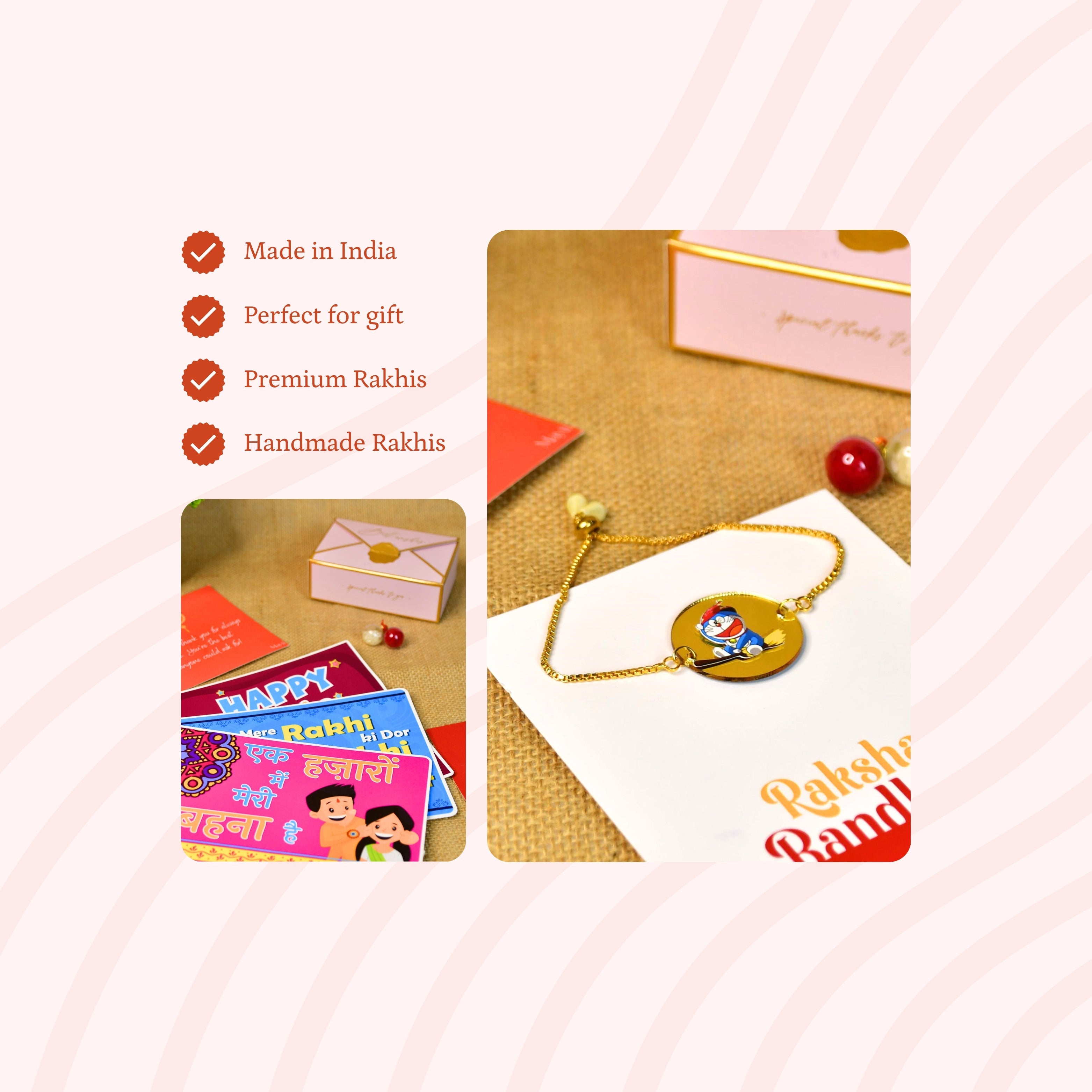 Mayii Exquisite Doraemon Rakhi Pack of 1 with Roli Chawal and Greeting card combo for Raksha Bandhan and Gifting - Mayii - Mayii