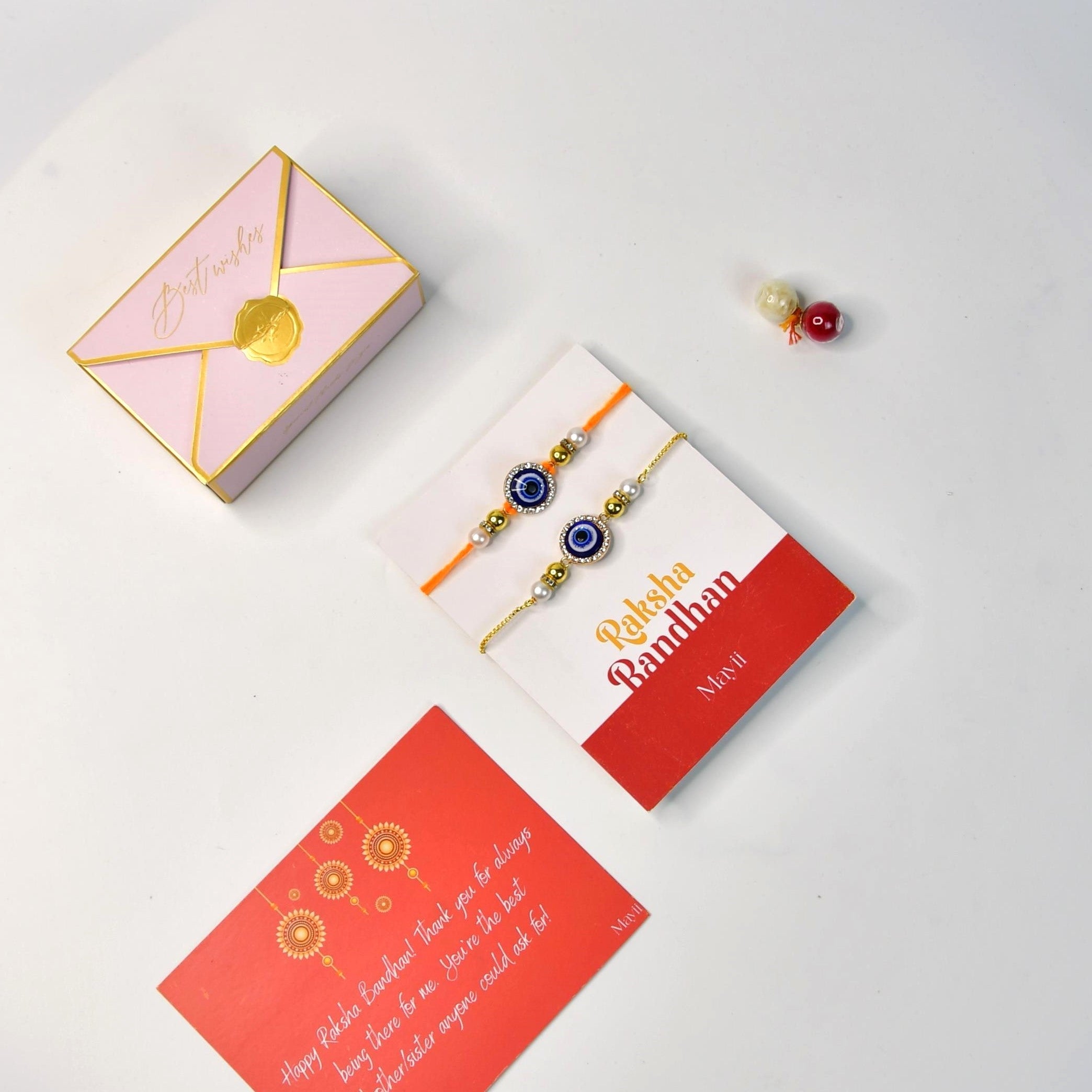 Mayii Exquisite Evil Eye Rakhi Pack of 2 with Roli Chawal and Greeting card combo for Raksha Bandhan and Gifting - Mayii - Mayii